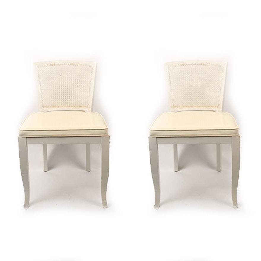 Pair of Mid-Century Painted Low Back Chairs with Cane Accents