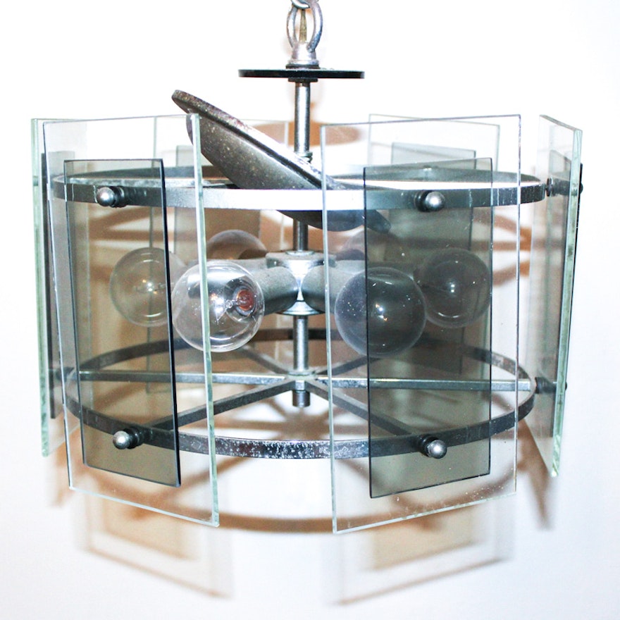 Vintage Mid Century Modern Glass Pendant Lamp