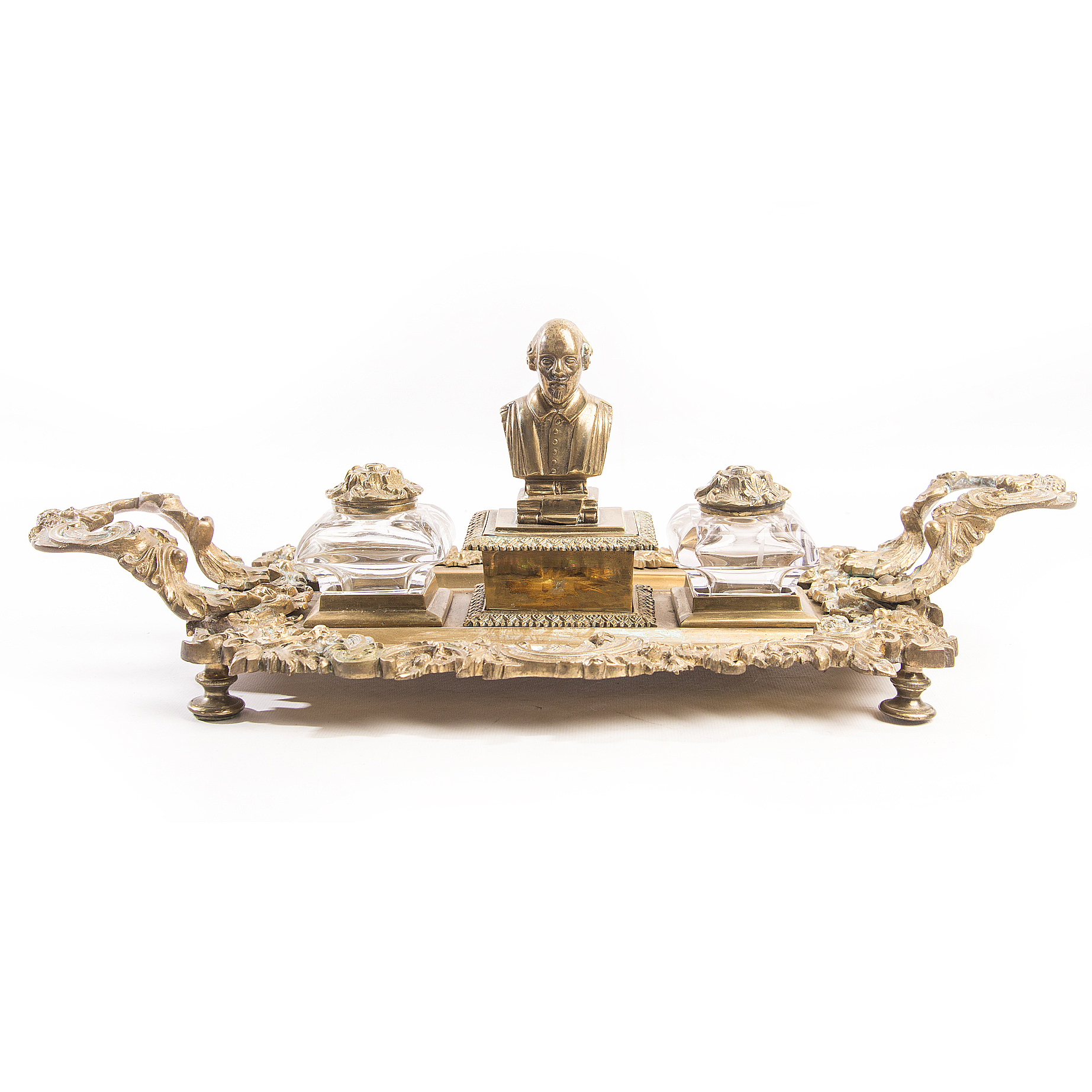 Vintage Brass Inkwell Set