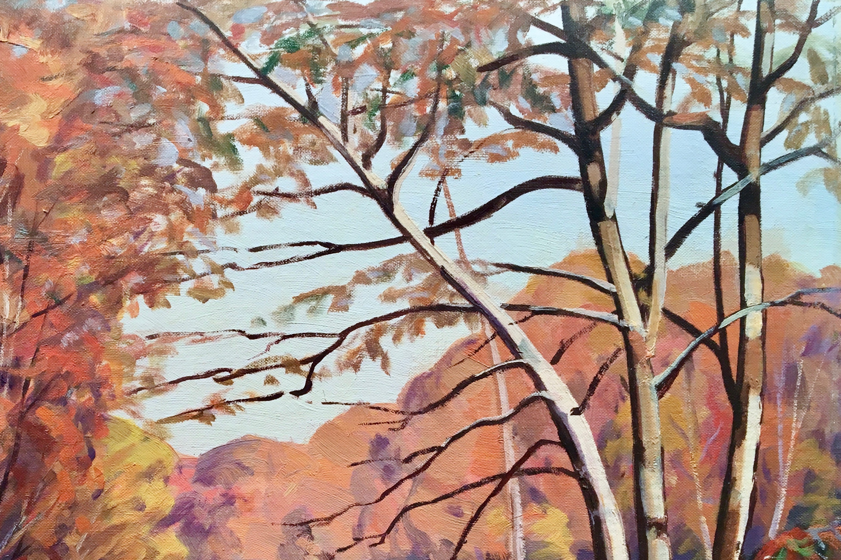 Autumn River Landscape by Galen Ray, 1940's