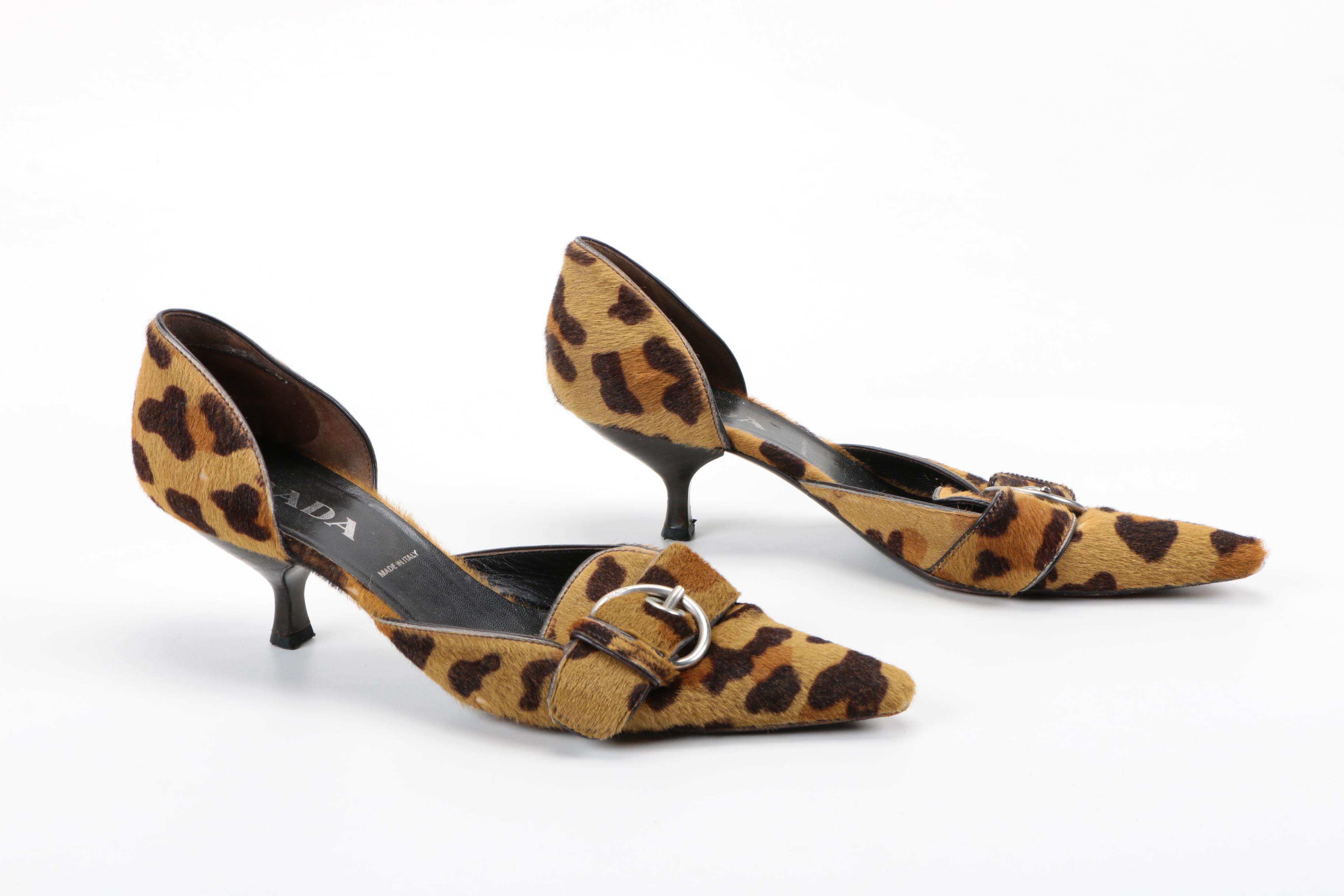 Prada Leopard Print Pony Hair Heels
