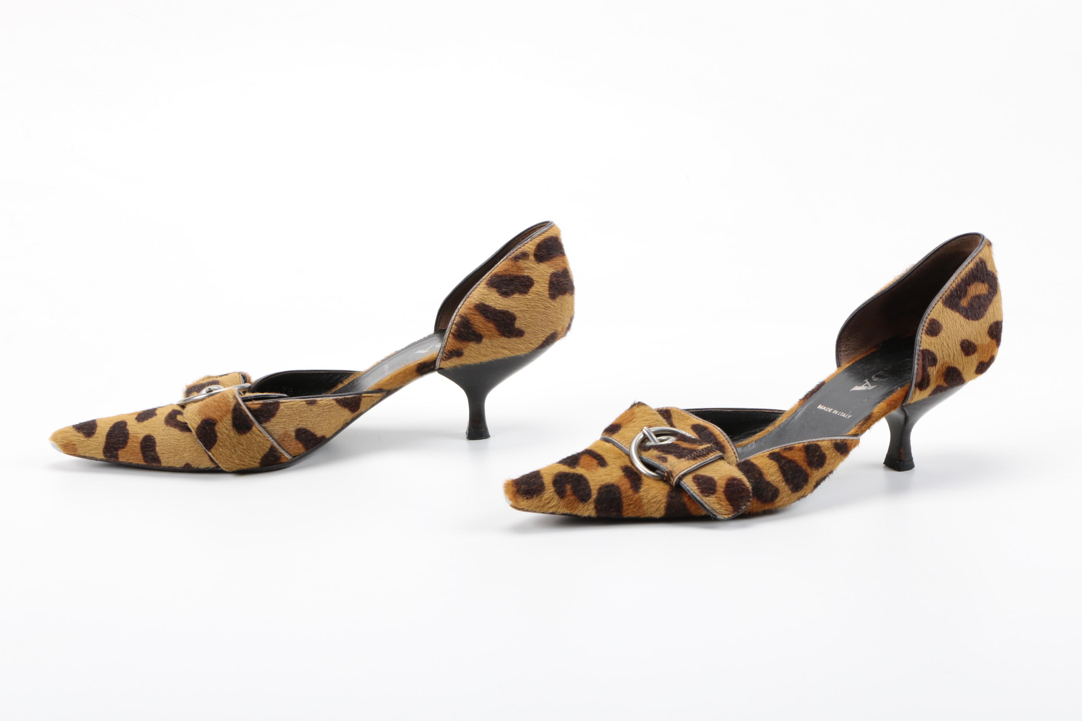 Prada Leopard Print Pony Hair Heels