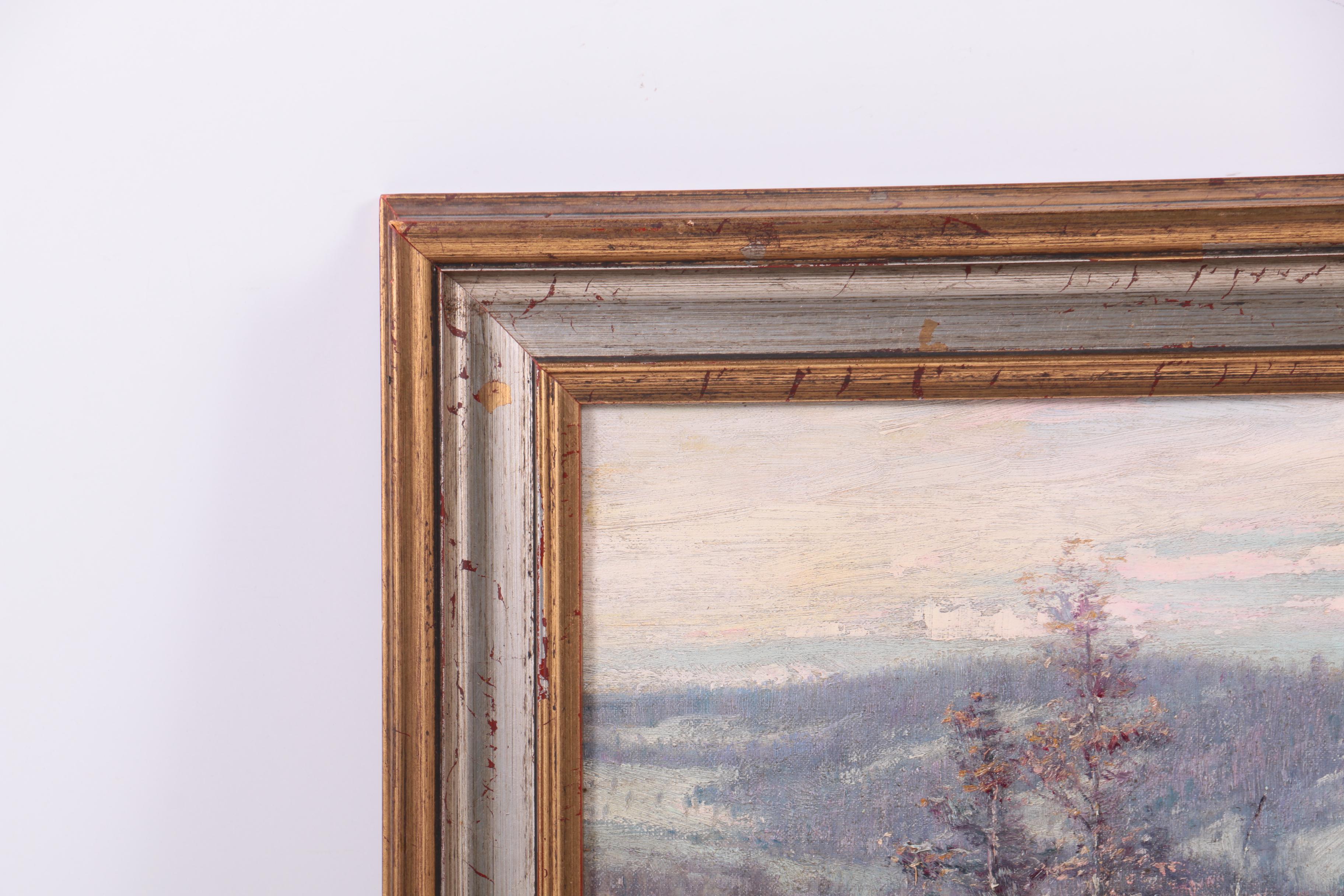 T.C. Lindsay Oil Painting of a Winter Landscape with Elk