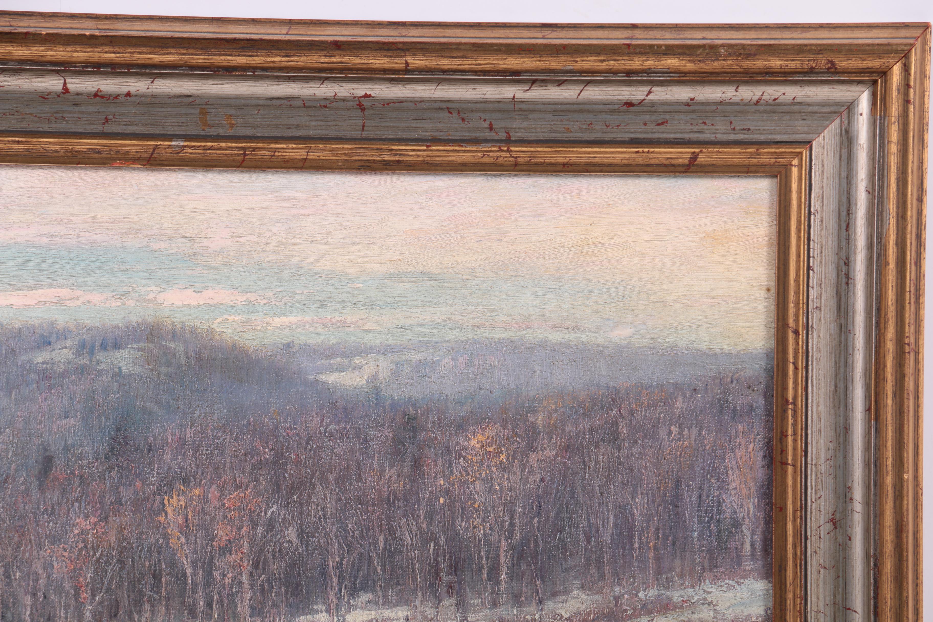 T.C. Lindsay Oil Painting of a Winter Landscape with Elk
