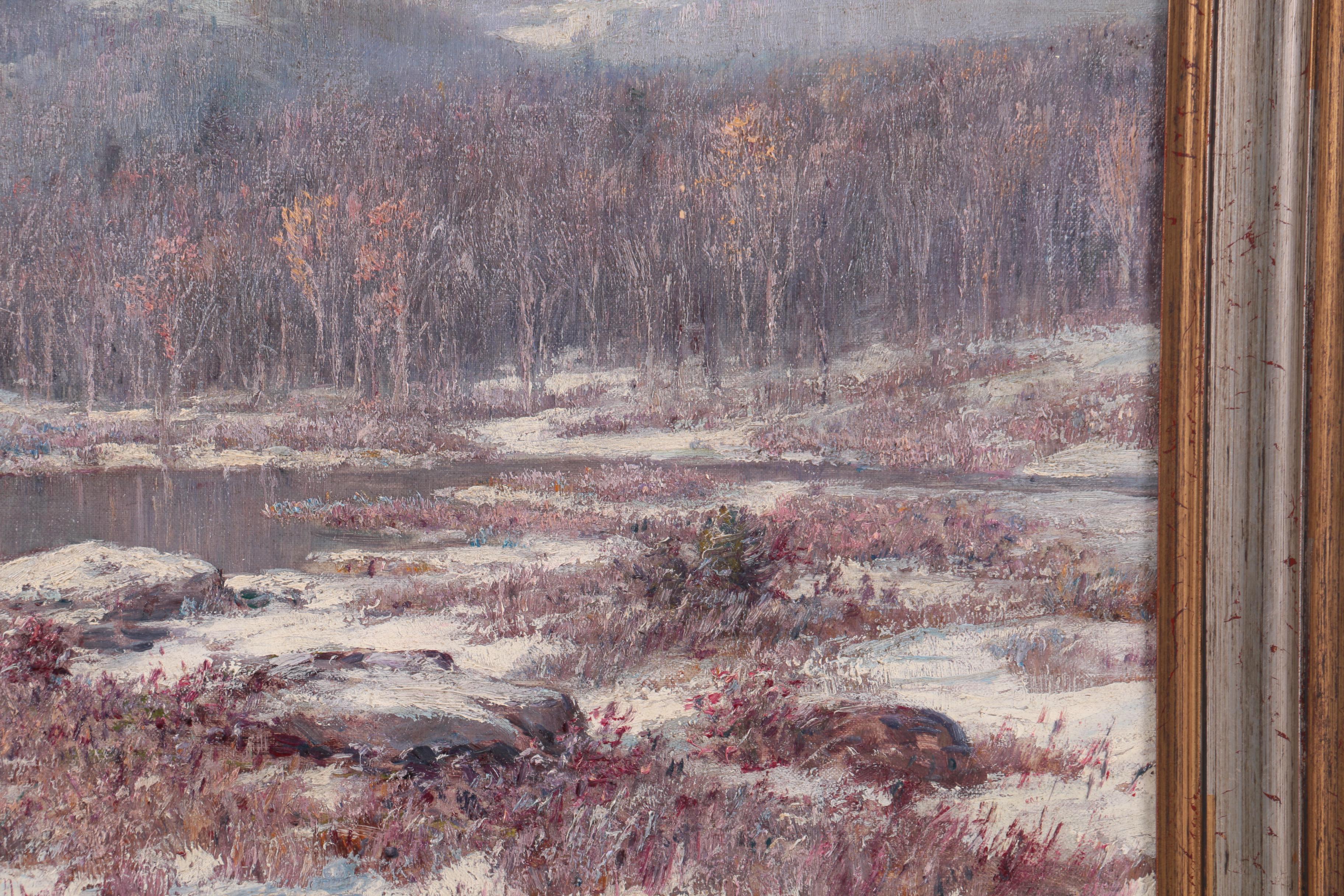 T.C. Lindsay Oil Painting of a Winter Landscape with Elk