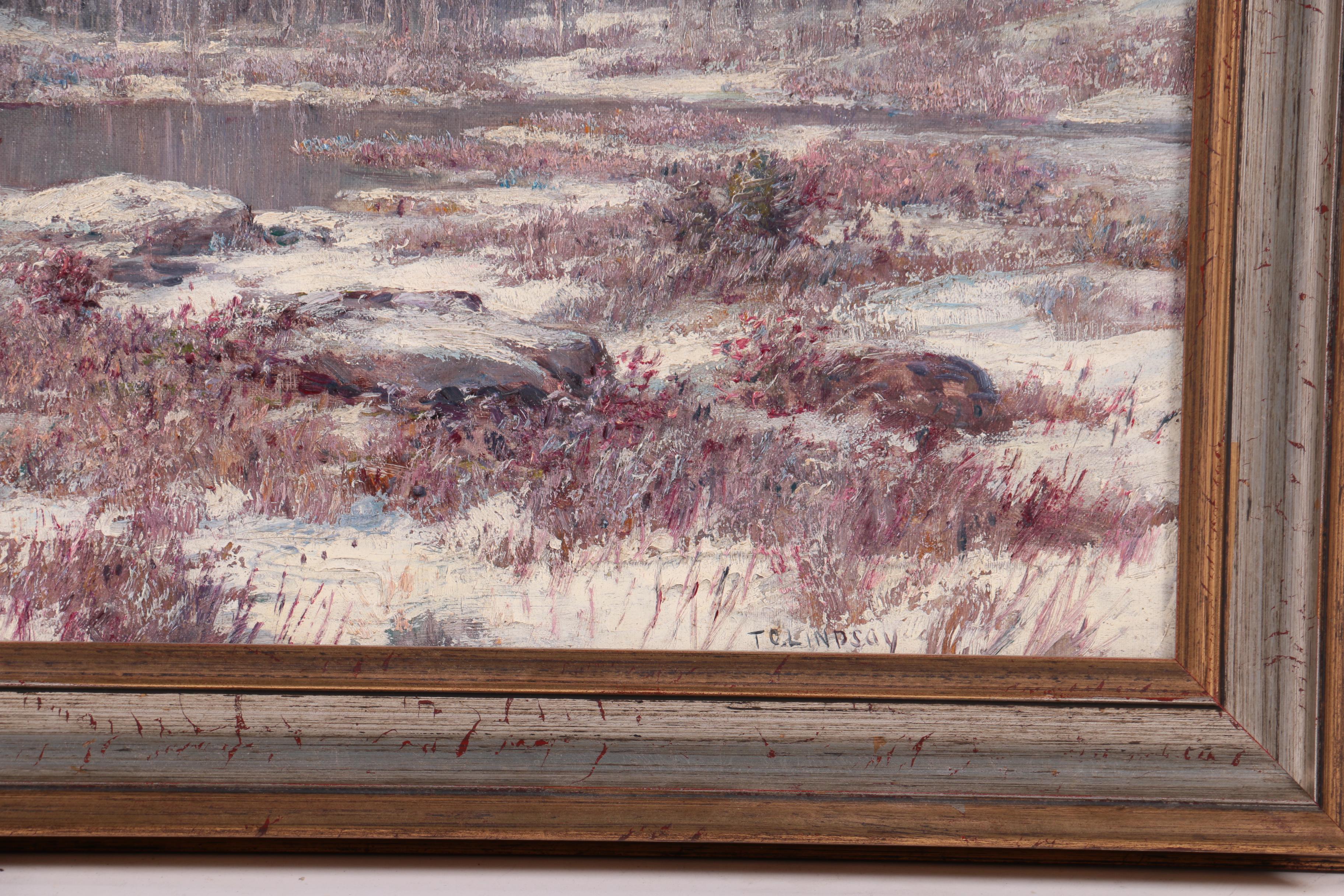T.C. Lindsay Oil Painting of a Winter Landscape with Elk