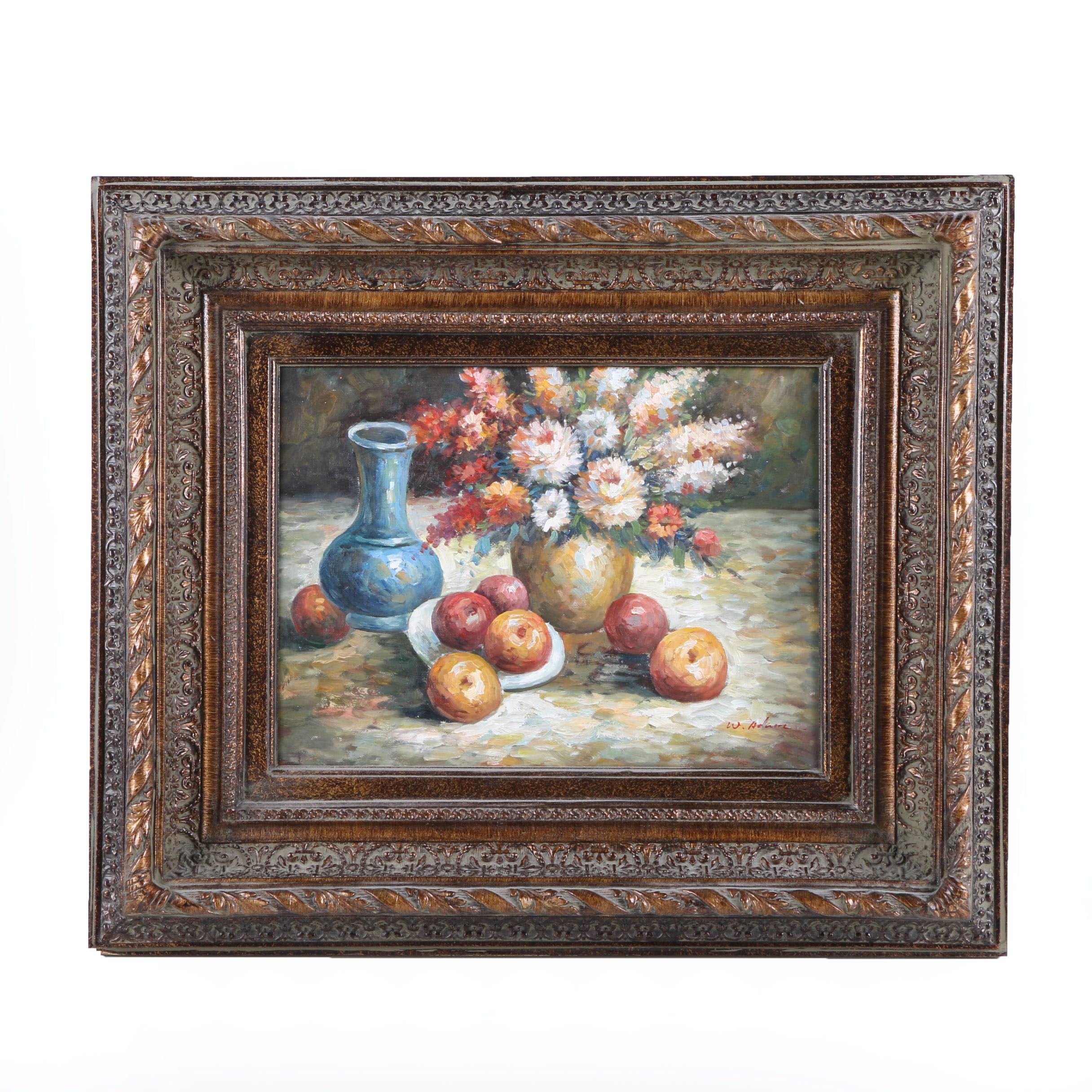 W. Adams Oil Painting on Canvas of Still Life
