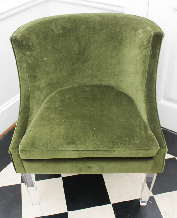Hollywood Regency Velvet Chairs on Acrylic Legs
