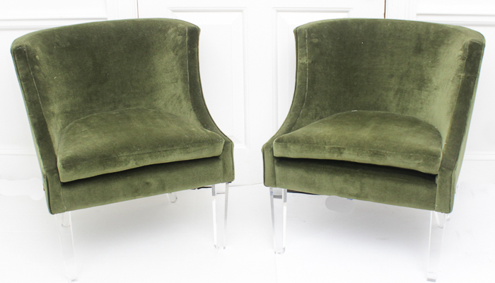 Hollywood Regency Velvet Chairs on Acrylic Legs
