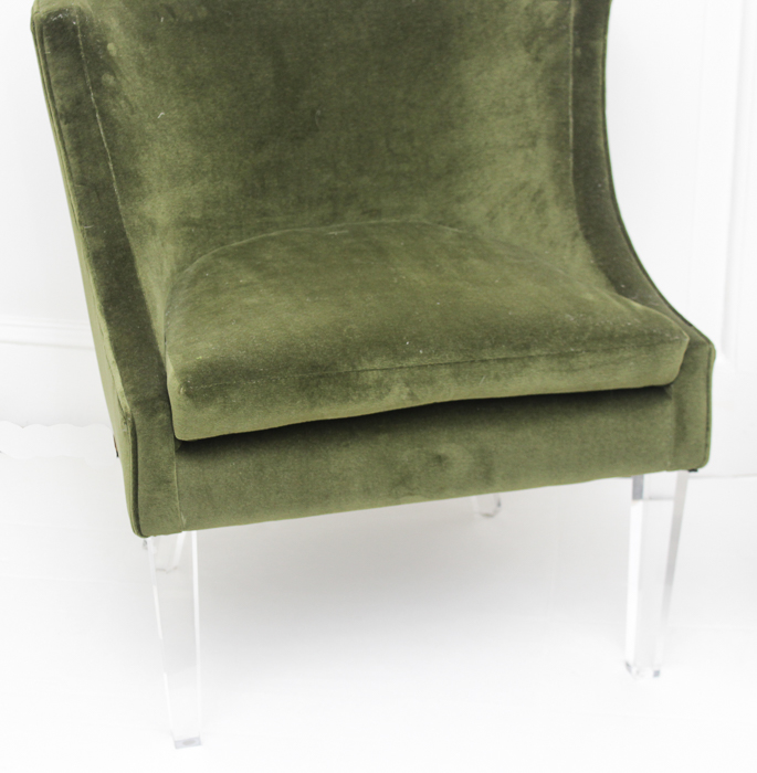 Hollywood Regency Velvet Chairs on Acrylic Legs