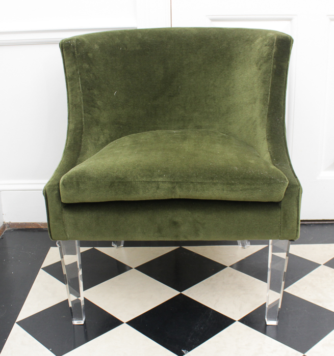 Hollywood Regency Velvet Chairs on Acrylic Legs