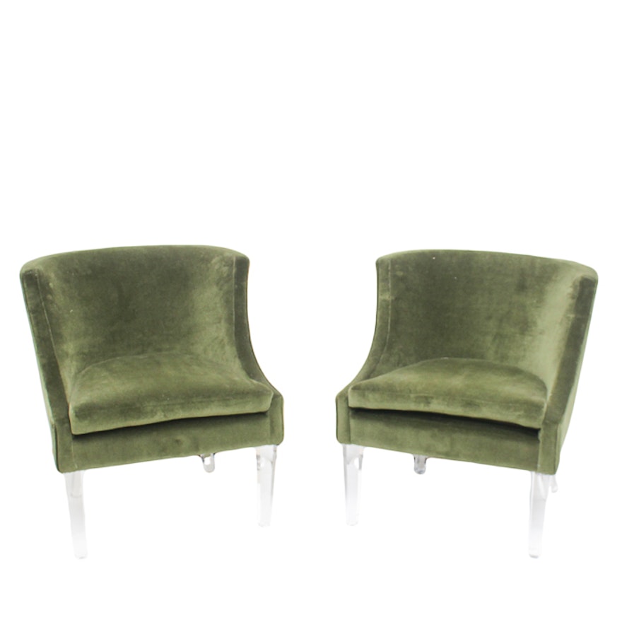 Hollywood Regency Velvet Chairs on Acrylic Legs