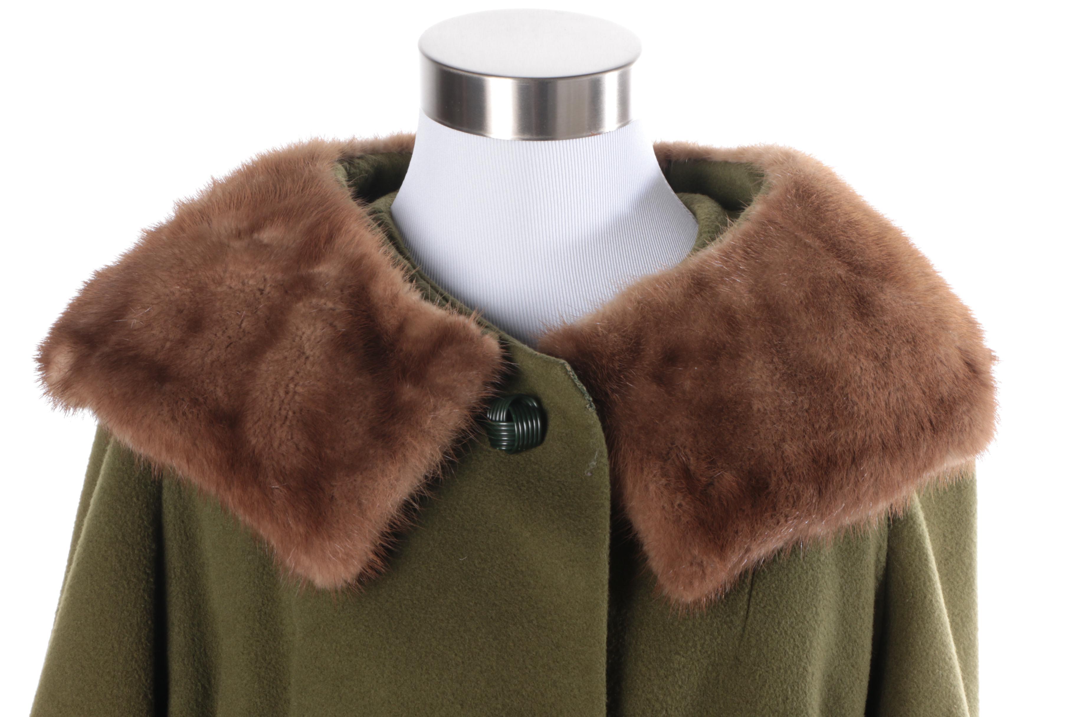 Vintage Cashmere Coat with Fur Collar and Evening Bag