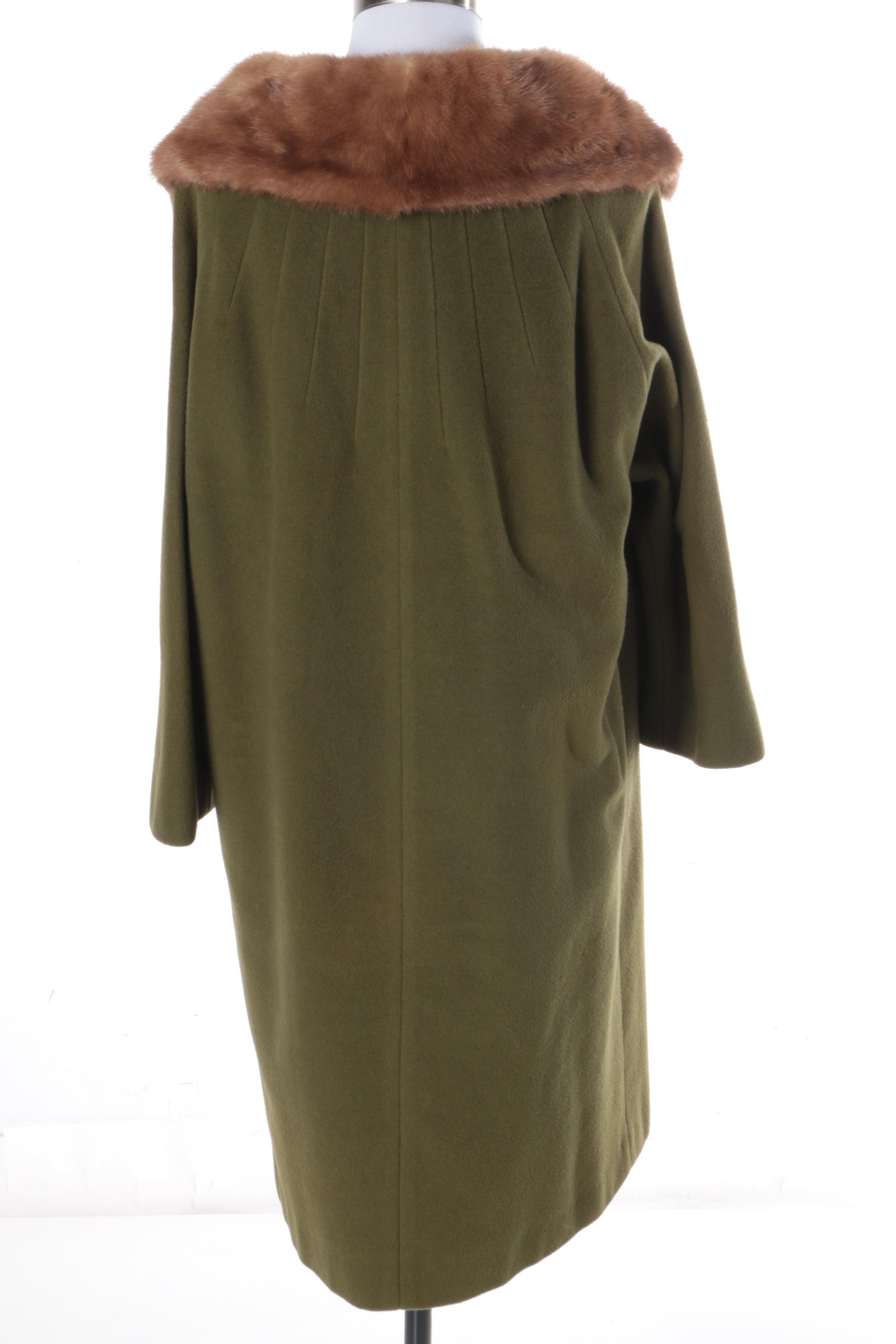 Vintage Cashmere Coat with Fur Collar and Evening Bag