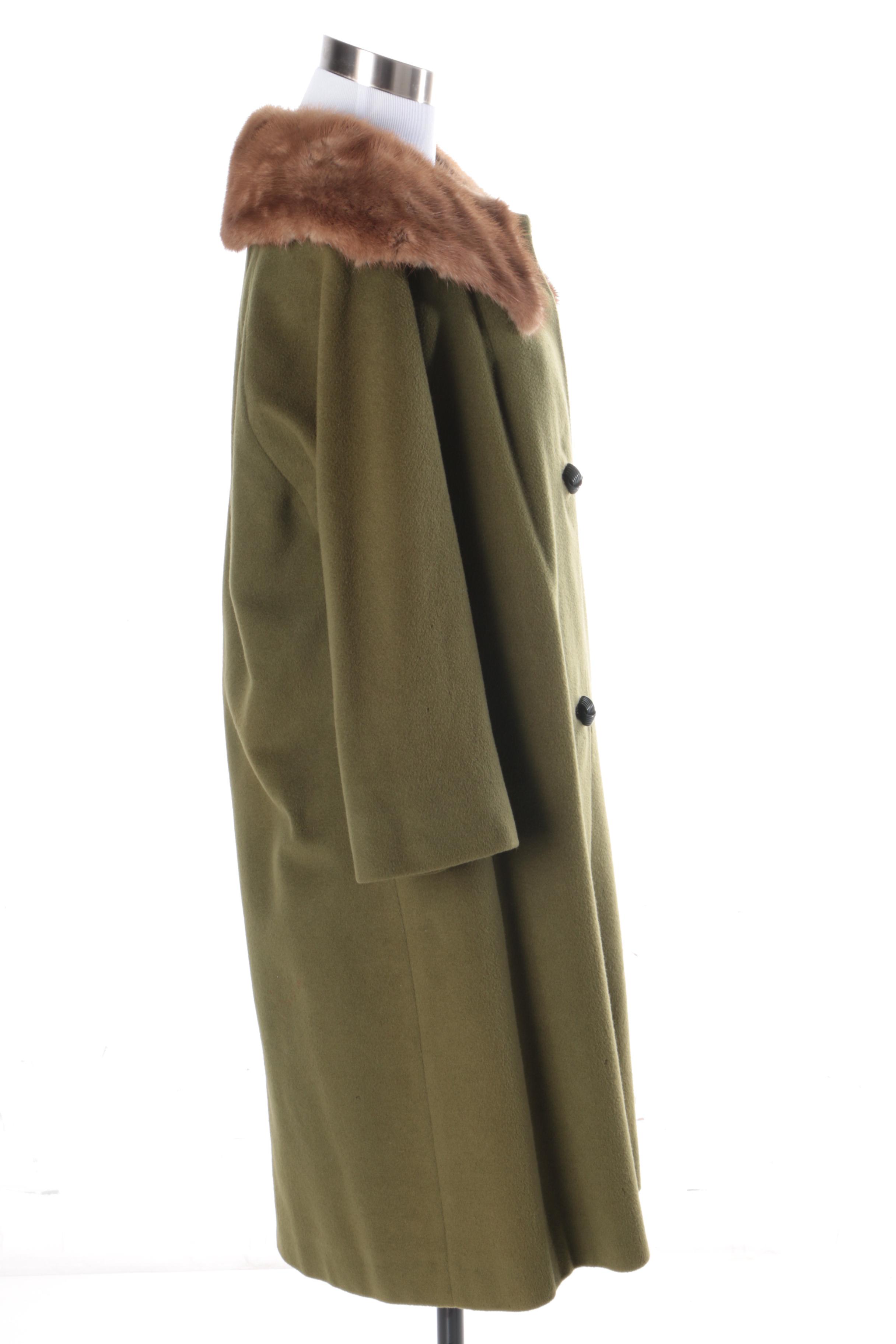 Vintage Cashmere Coat with Fur Collar and Evening Bag