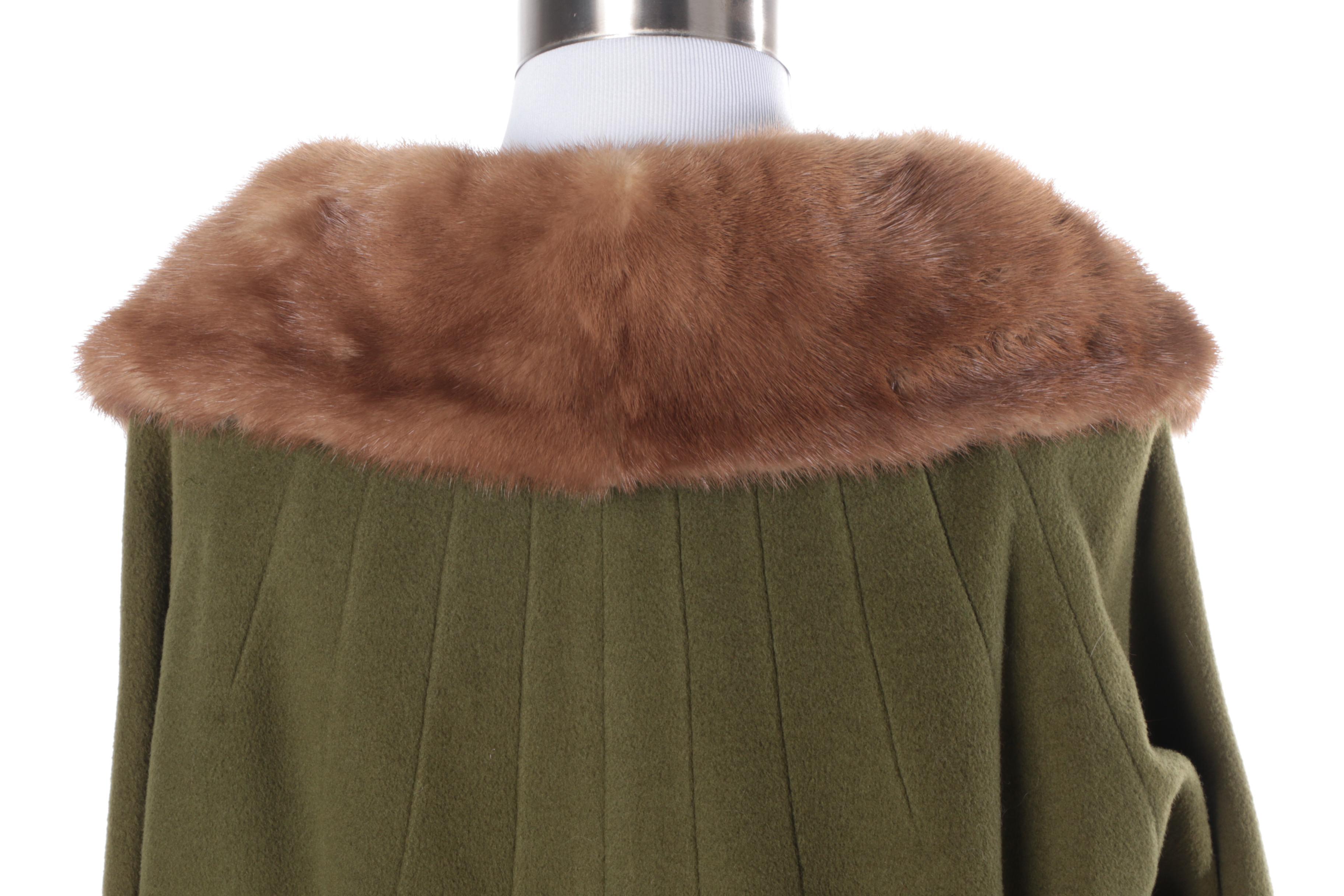 Vintage Cashmere Coat with Fur Collar and Evening Bag