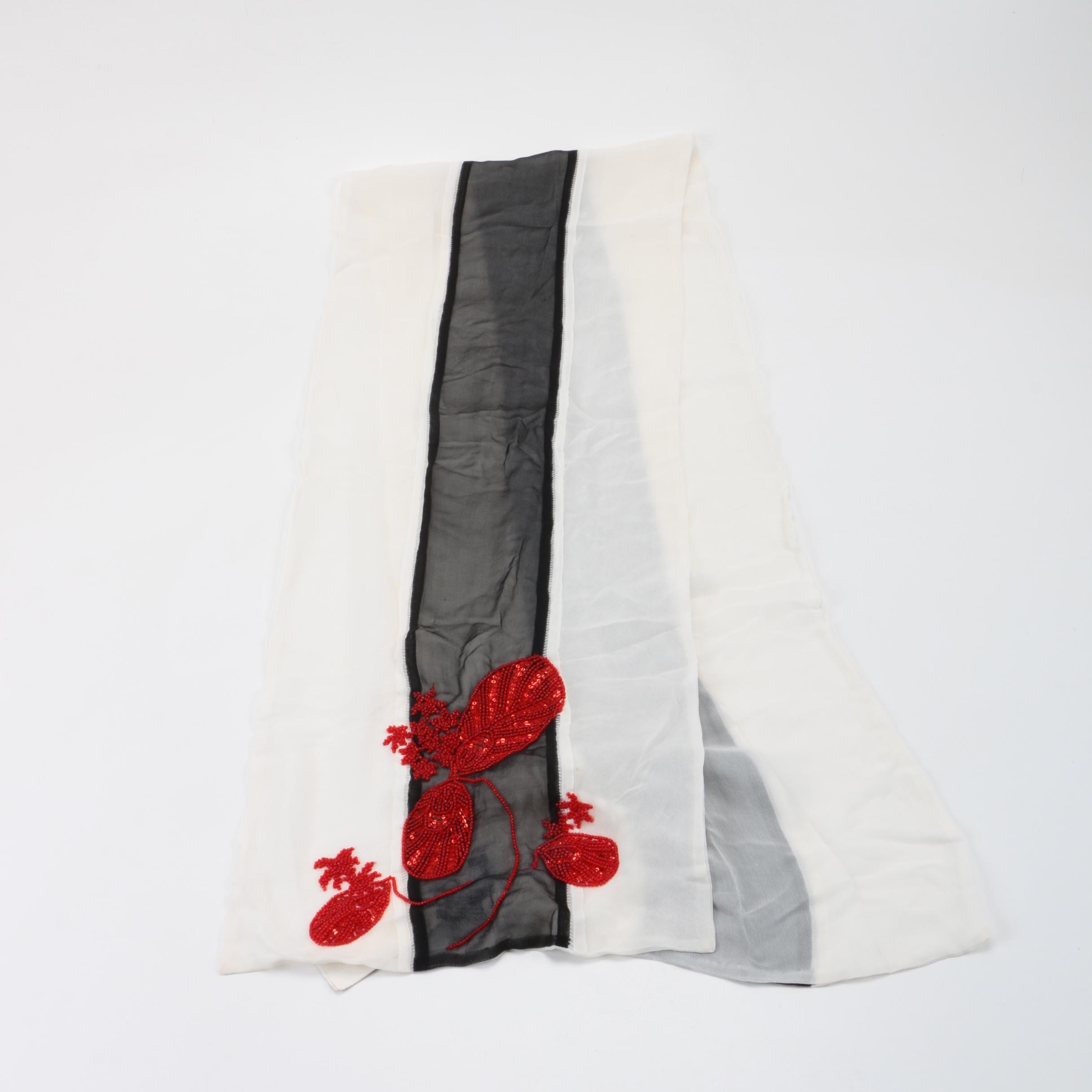 Emporio Armani White and Black Silk Scarf