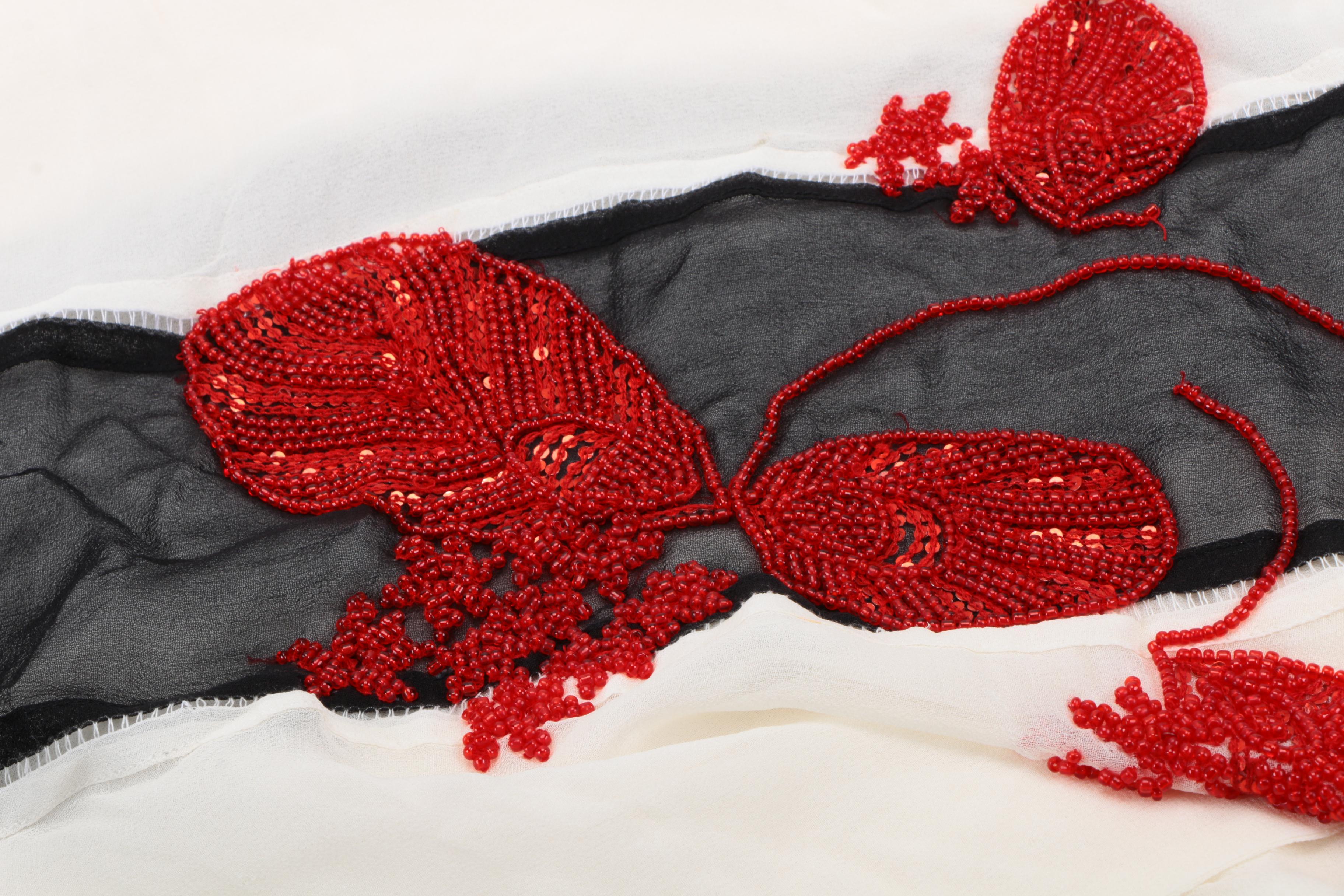 Emporio Armani White and Black Silk Scarf