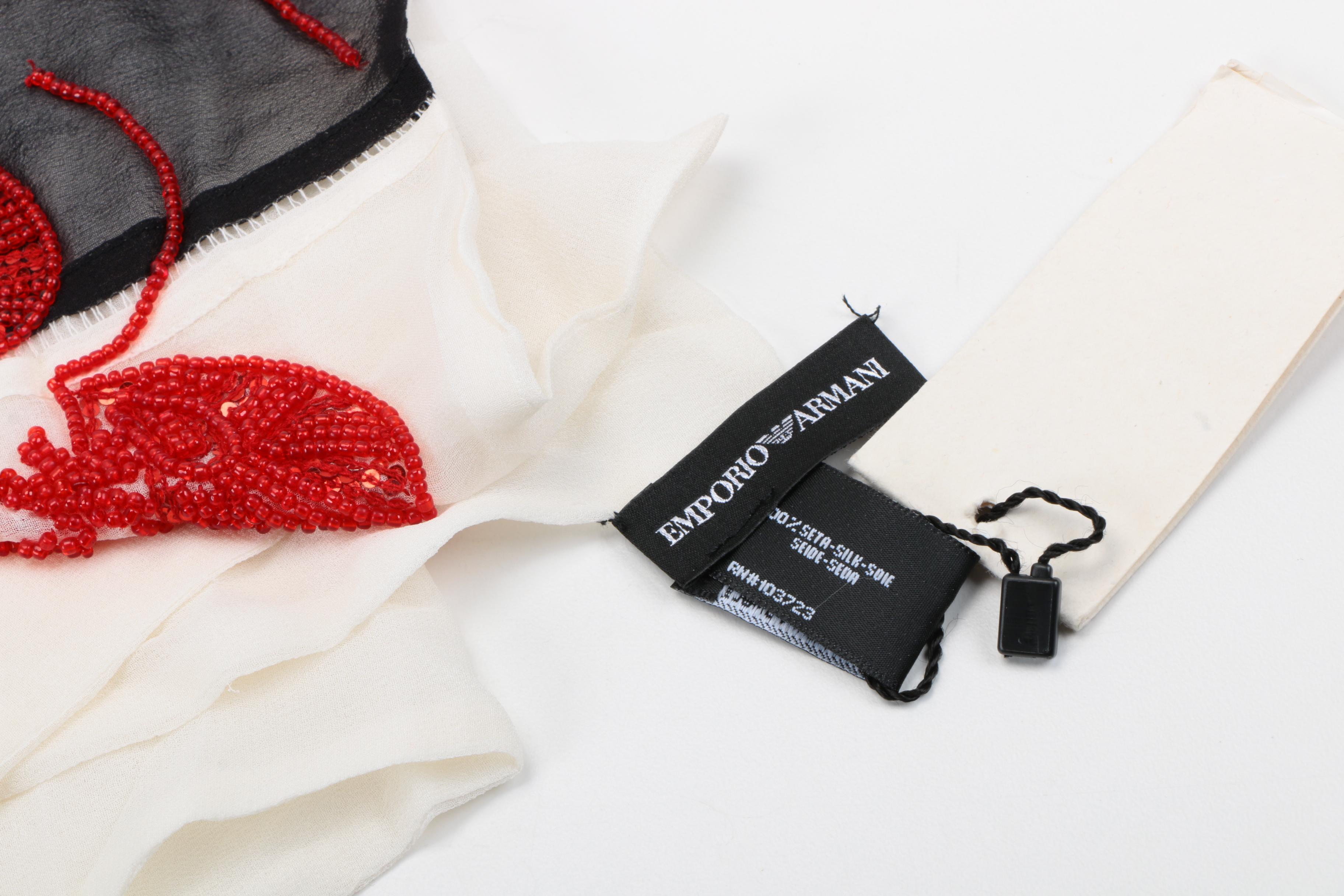 Emporio Armani White and Black Silk Scarf