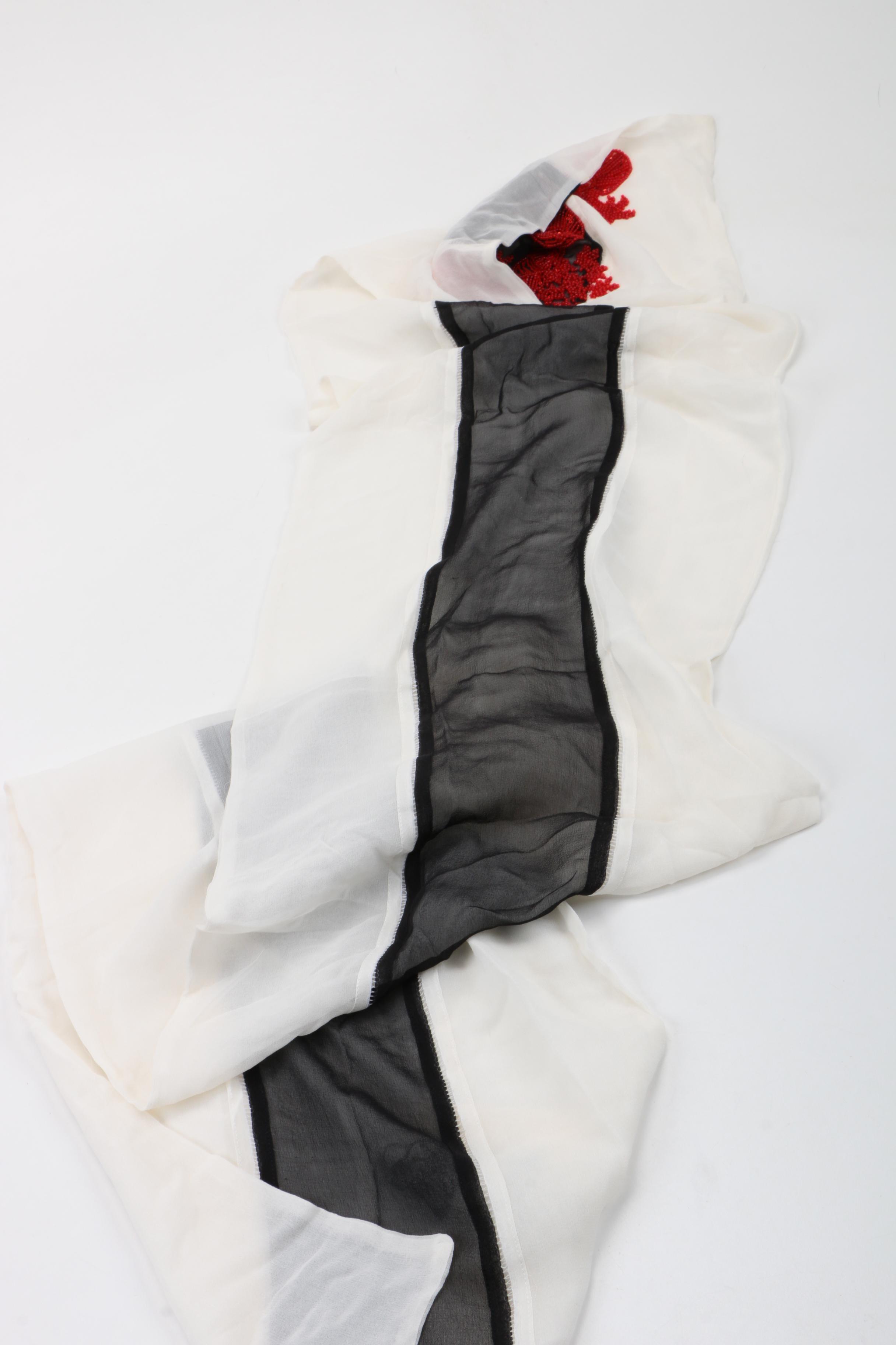 Emporio Armani White and Black Silk Scarf