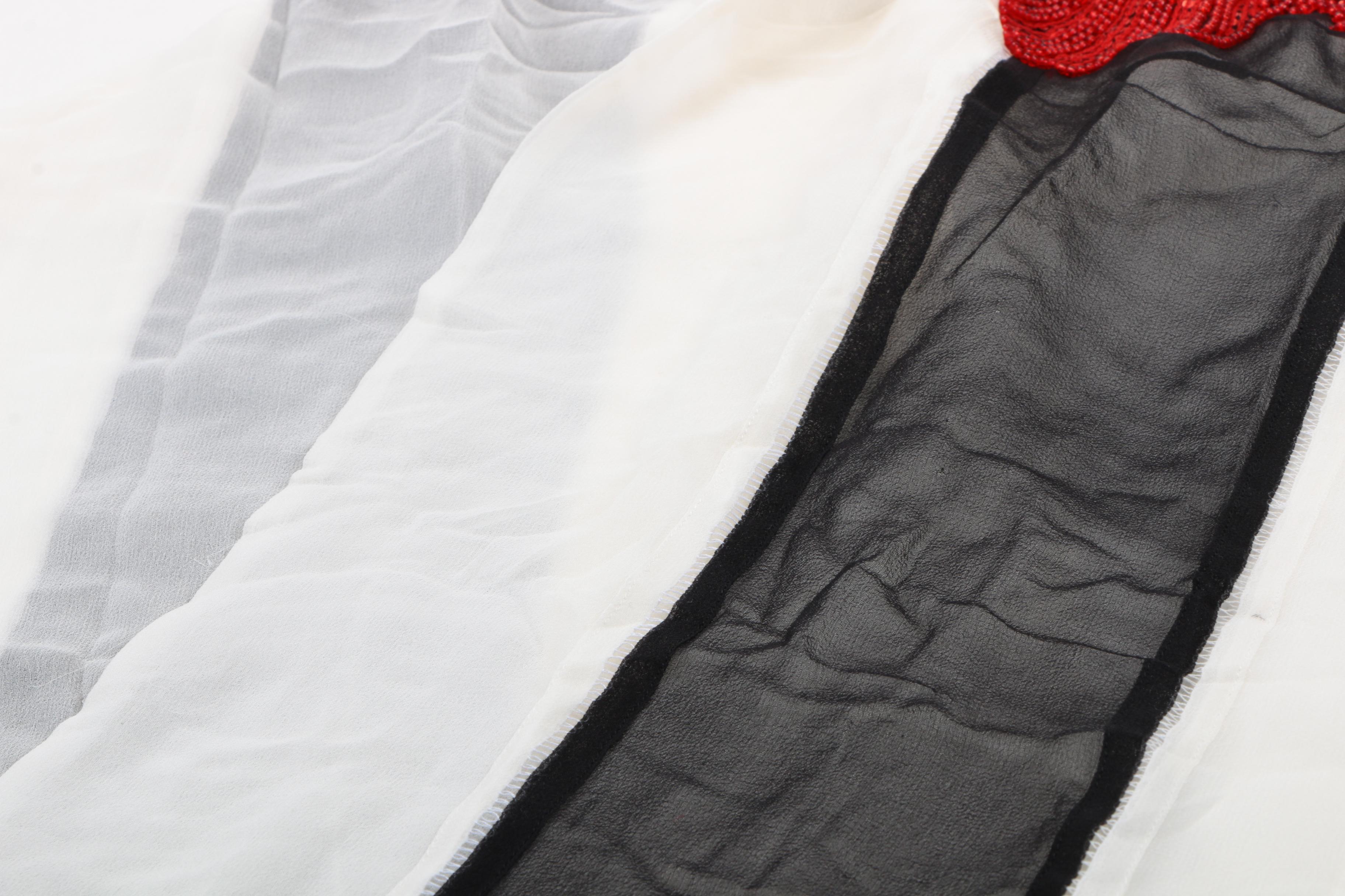 Emporio Armani White and Black Silk Scarf