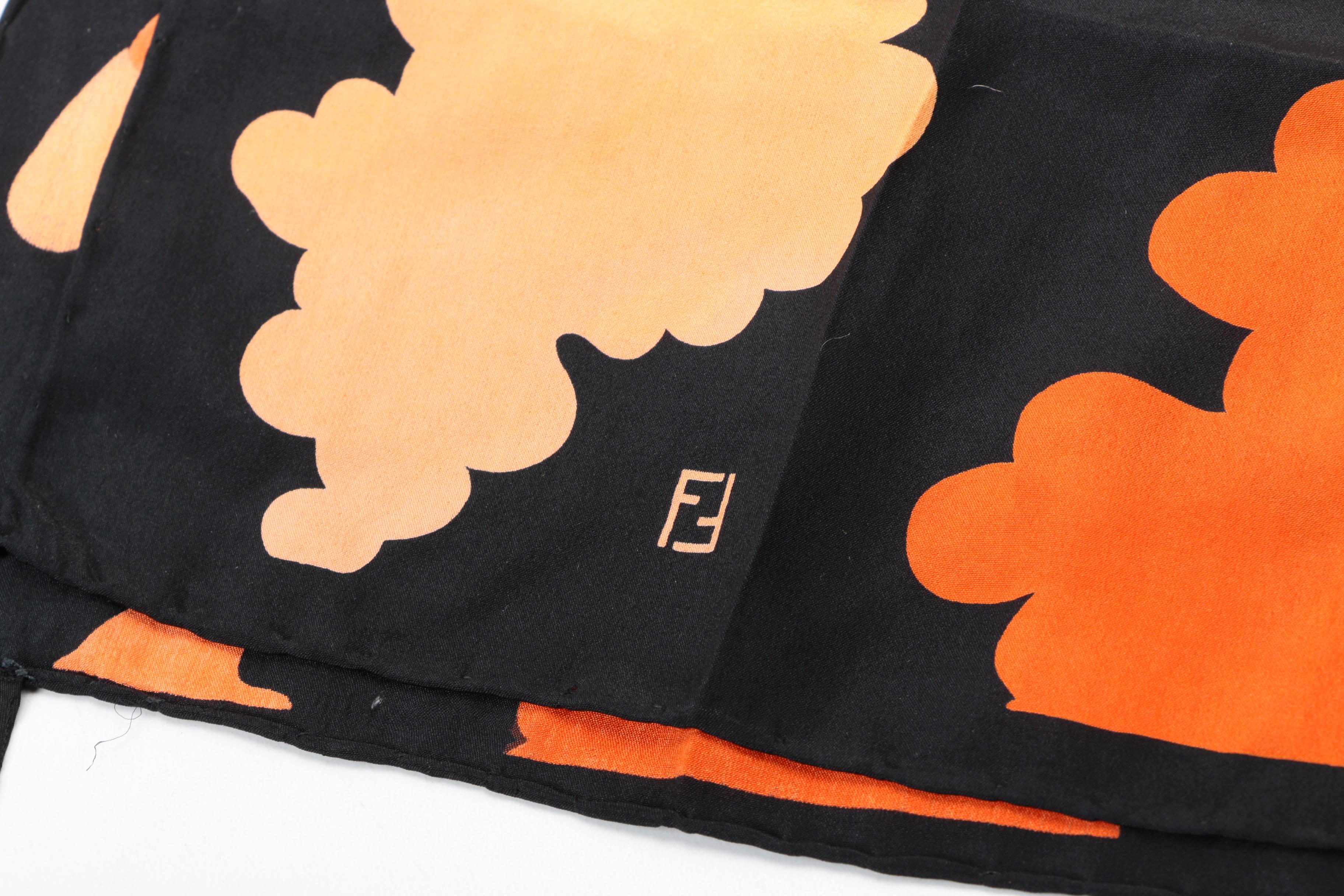 Fendi Cloud and Floral Pattern Silk Scarf
