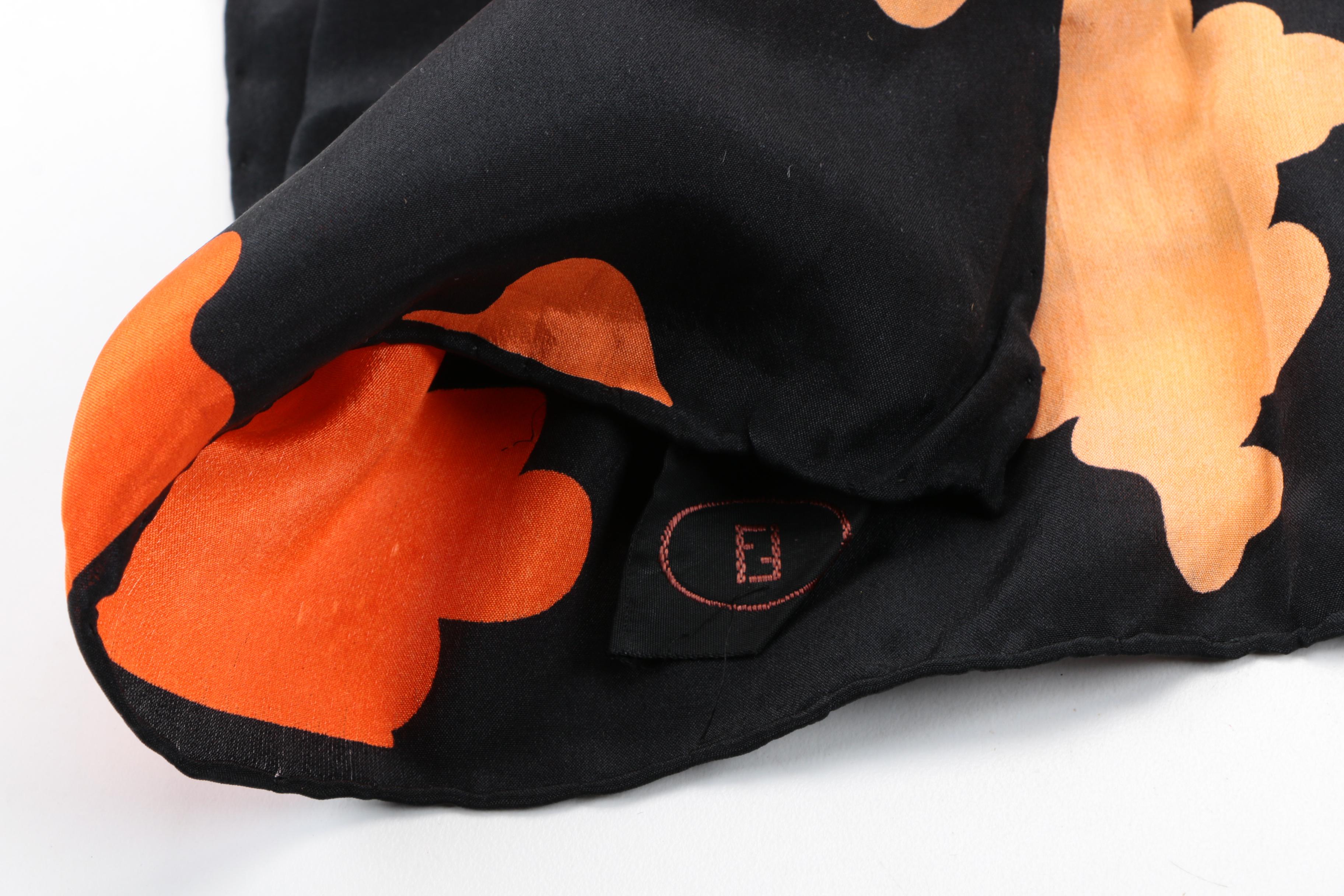 Fendi Cloud and Floral Pattern Silk Scarf