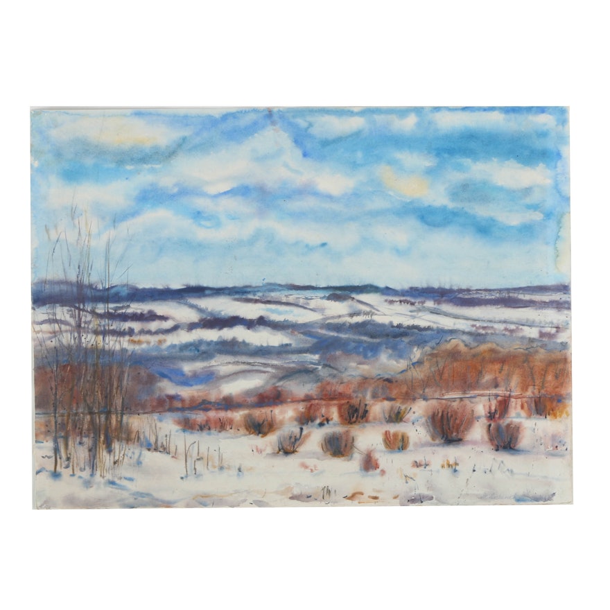 Watercolor on Paper of Snowy Landscape