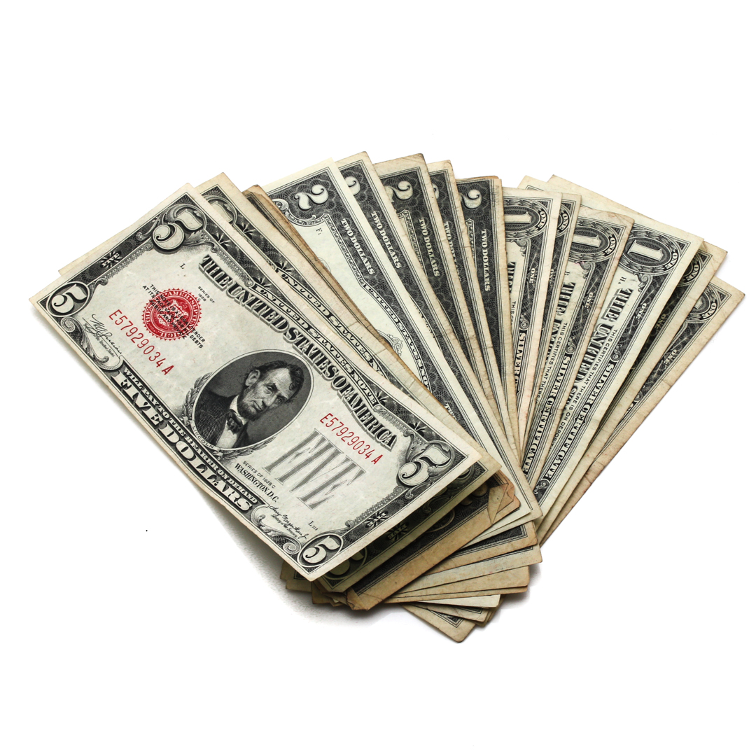 Vintage United States Currency Silver Certificates and Red Seal Notes