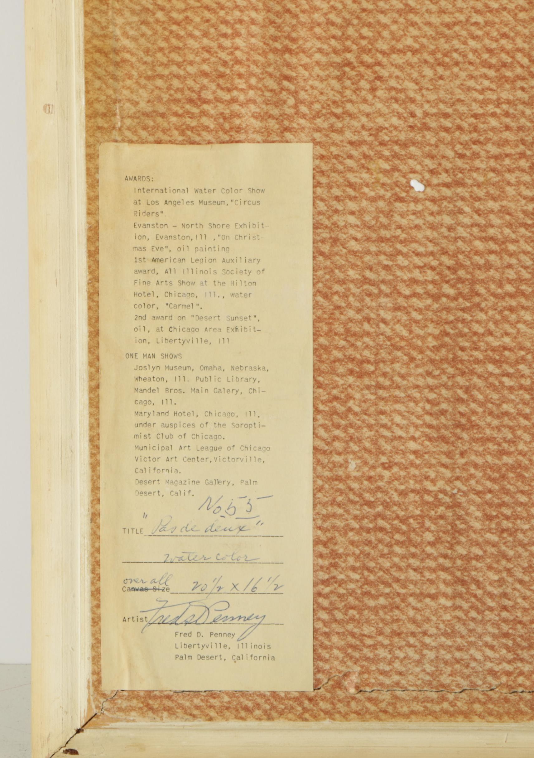 Fred D. Penney Vintage Watercolor on Paper "Ballet Design"