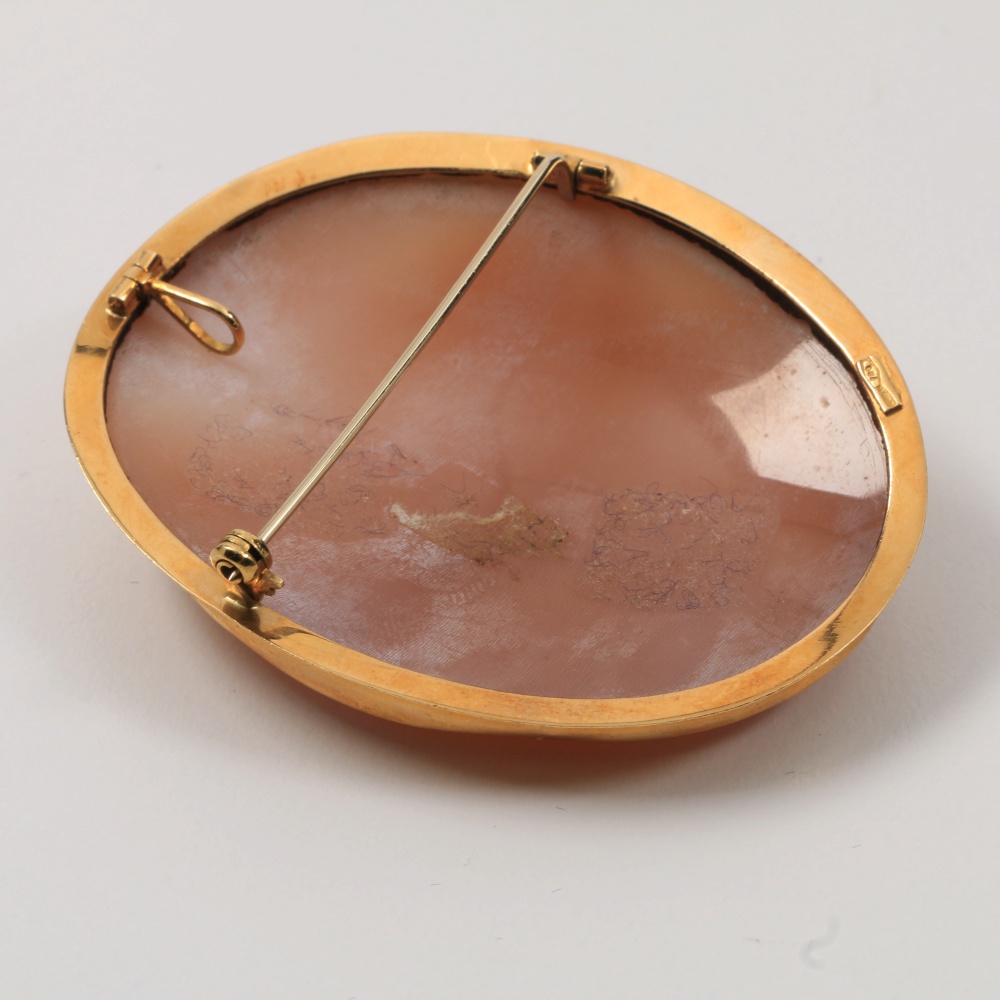 Carved Shell Cameo Converter Brooch in 18K Yellow Gold Mount