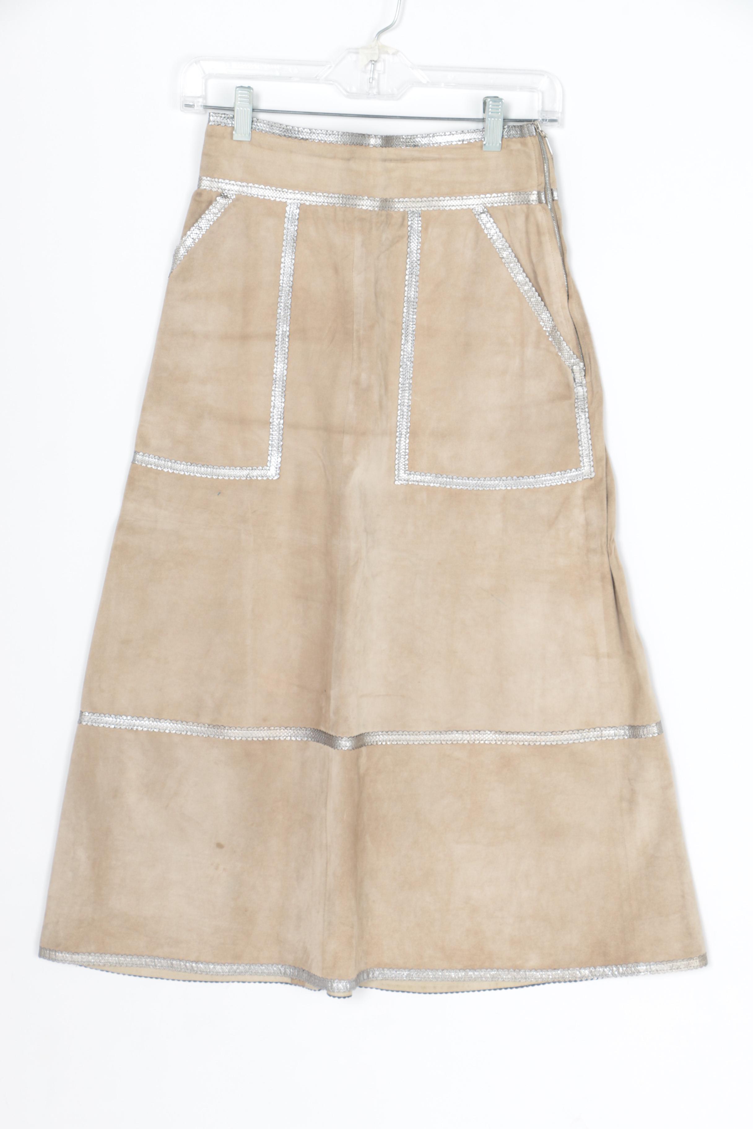 Louis Vuitton of Paris Tan Suede Skirt