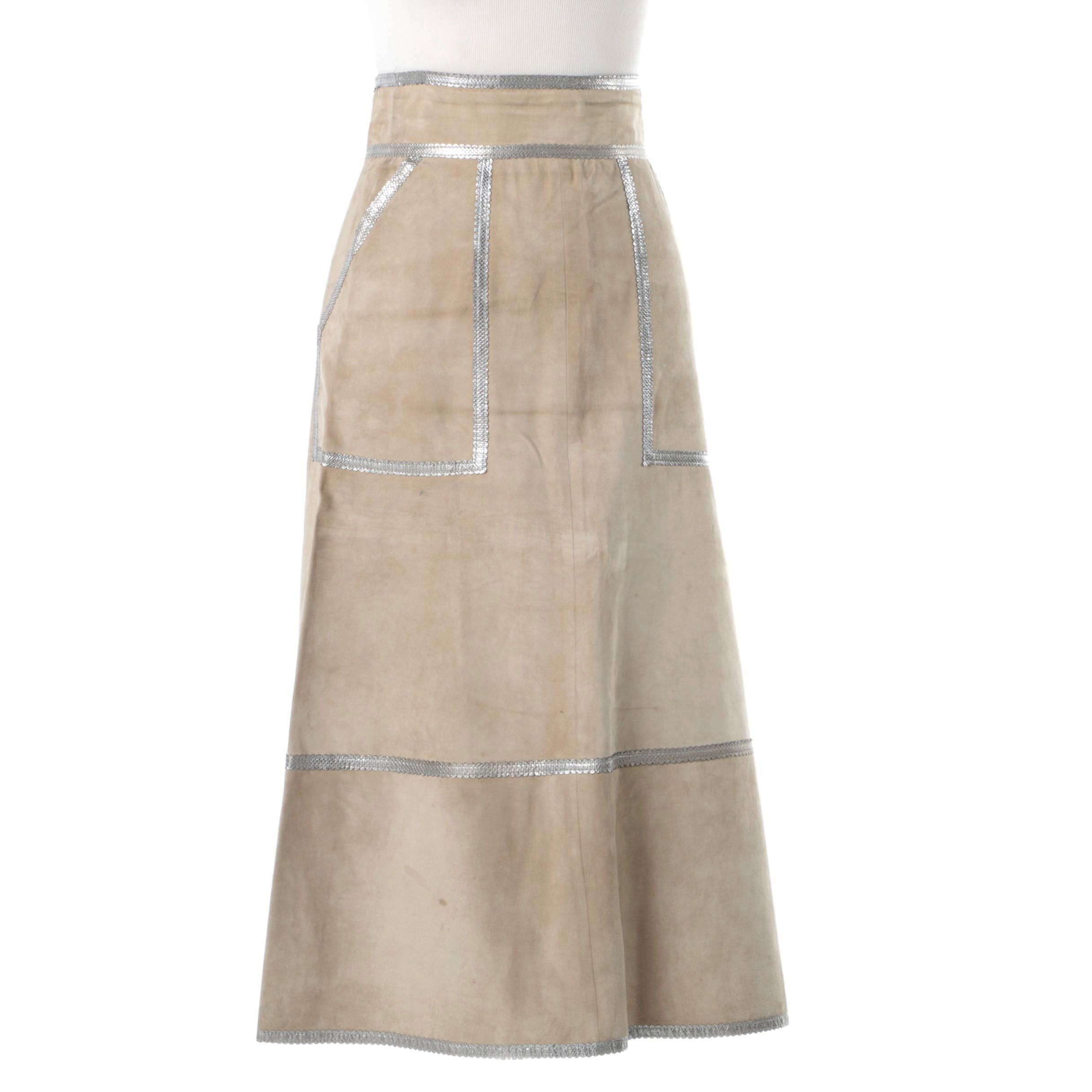 Louis Vuitton of Paris Tan Suede Skirt