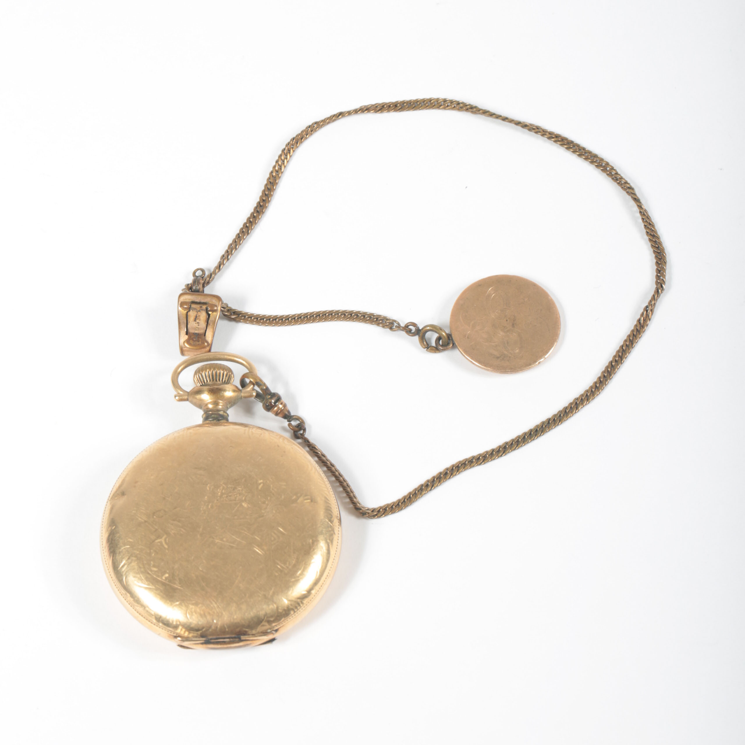 Antique Elgin Gold Plated Pocket Watch with Chain and Fob