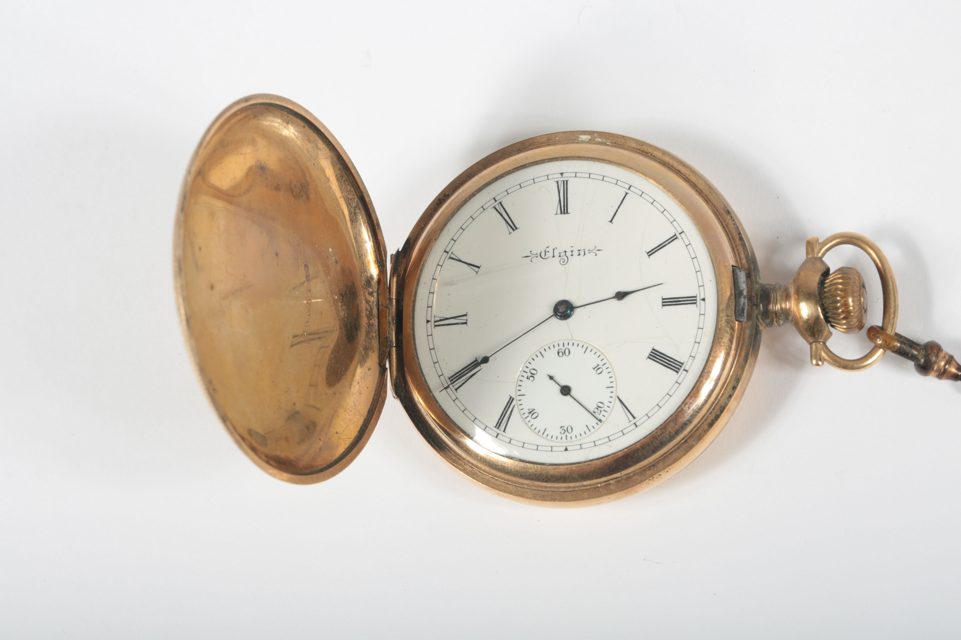 Antique Elgin Gold Plated Pocket Watch with Chain and Fob
