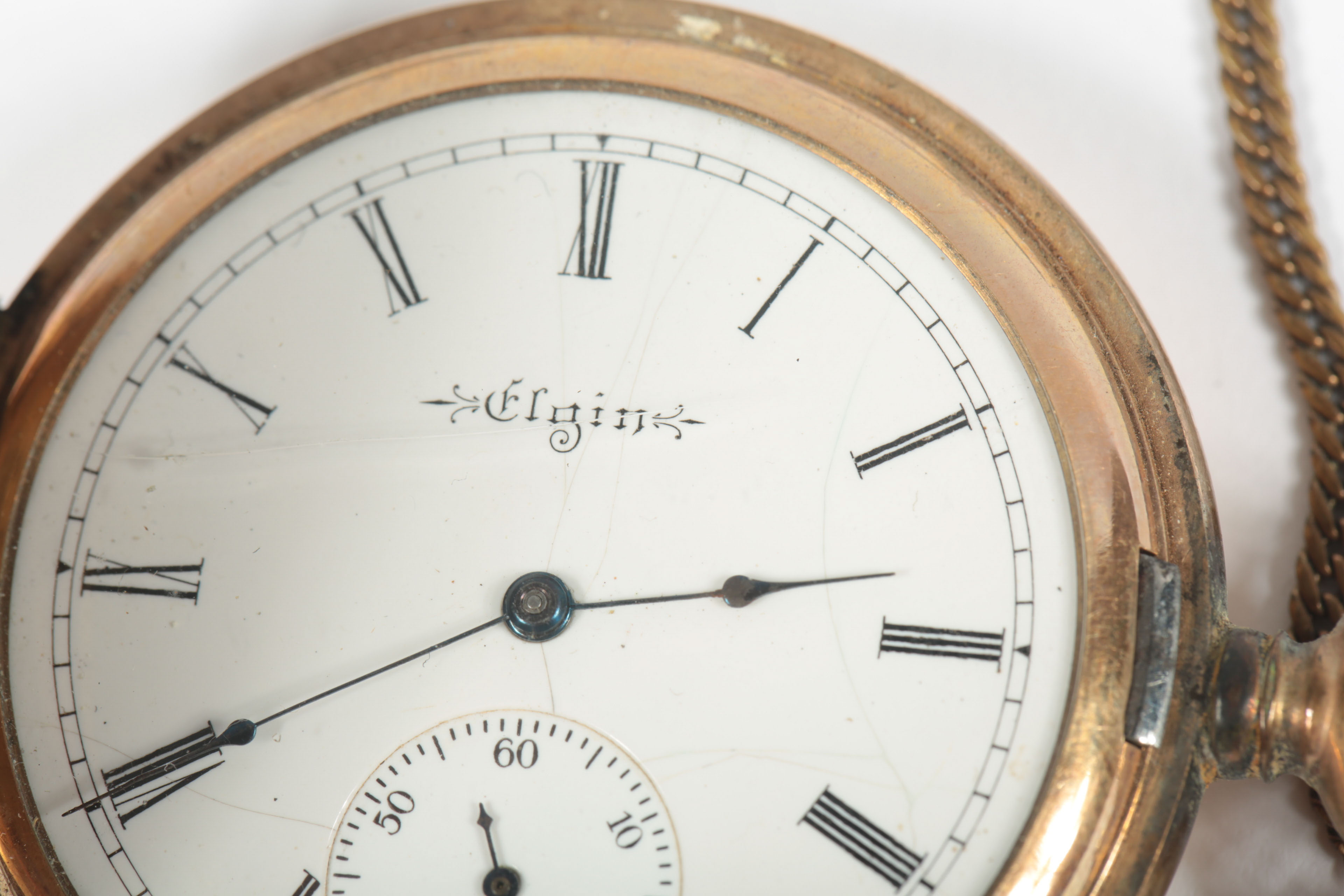 Antique Elgin Gold Plated Pocket Watch with Chain and Fob