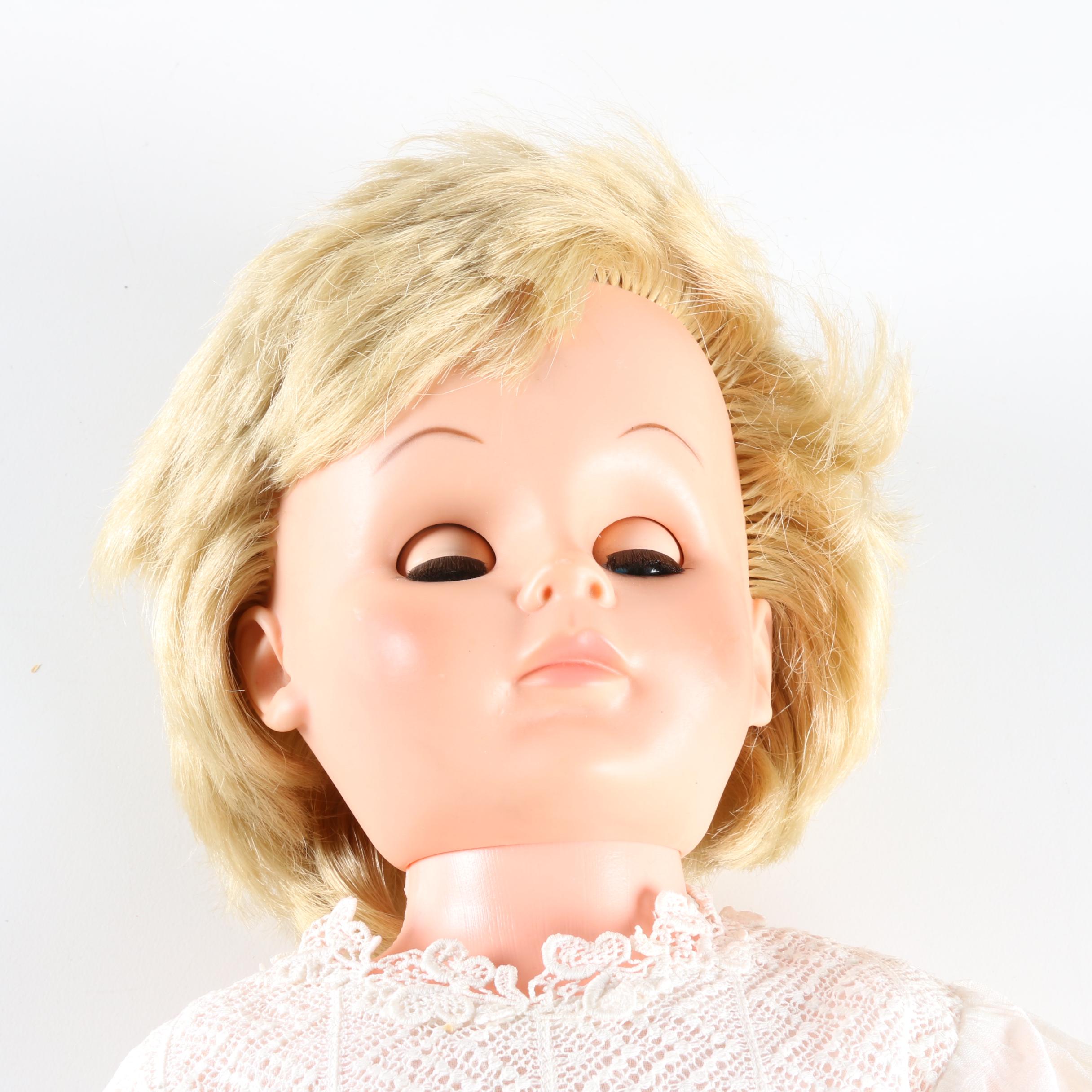 Circa 1960s Blonde Doll in White Dress