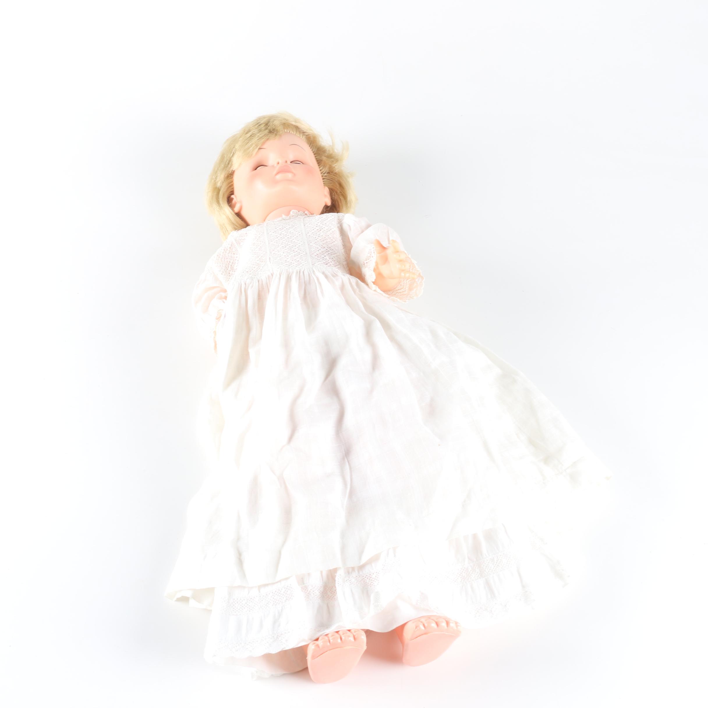 Circa 1960s Blonde Doll in White Dress