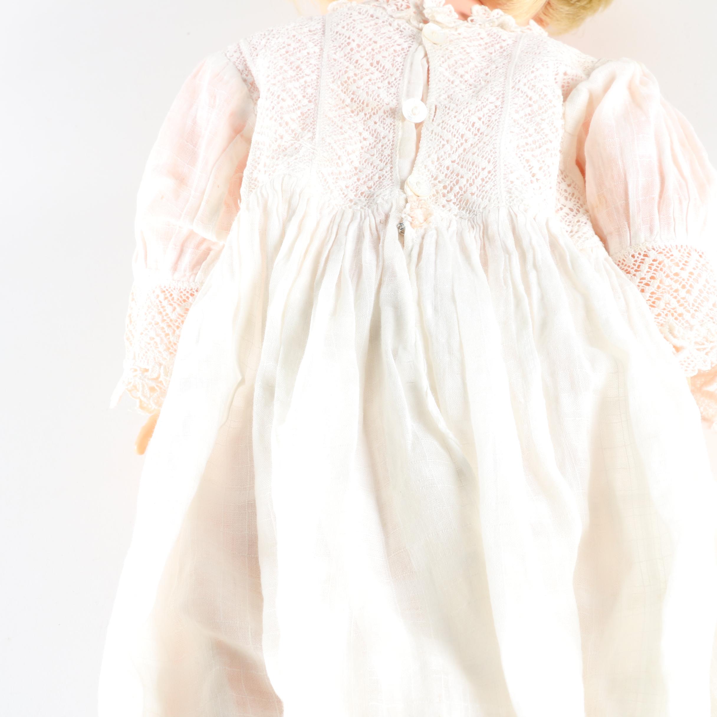 Circa 1960s Blonde Doll in White Dress
