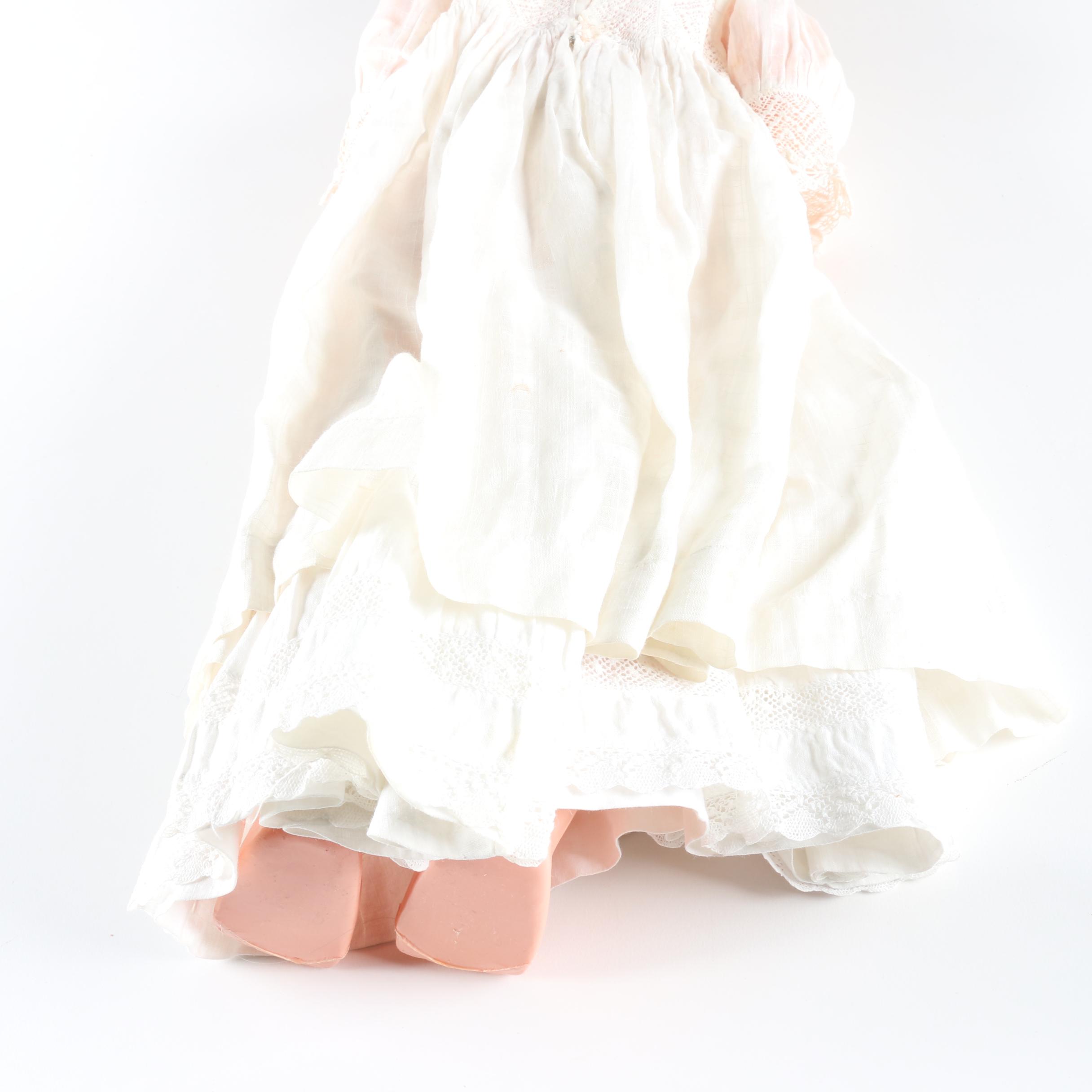 Circa 1960s Blonde Doll in White Dress