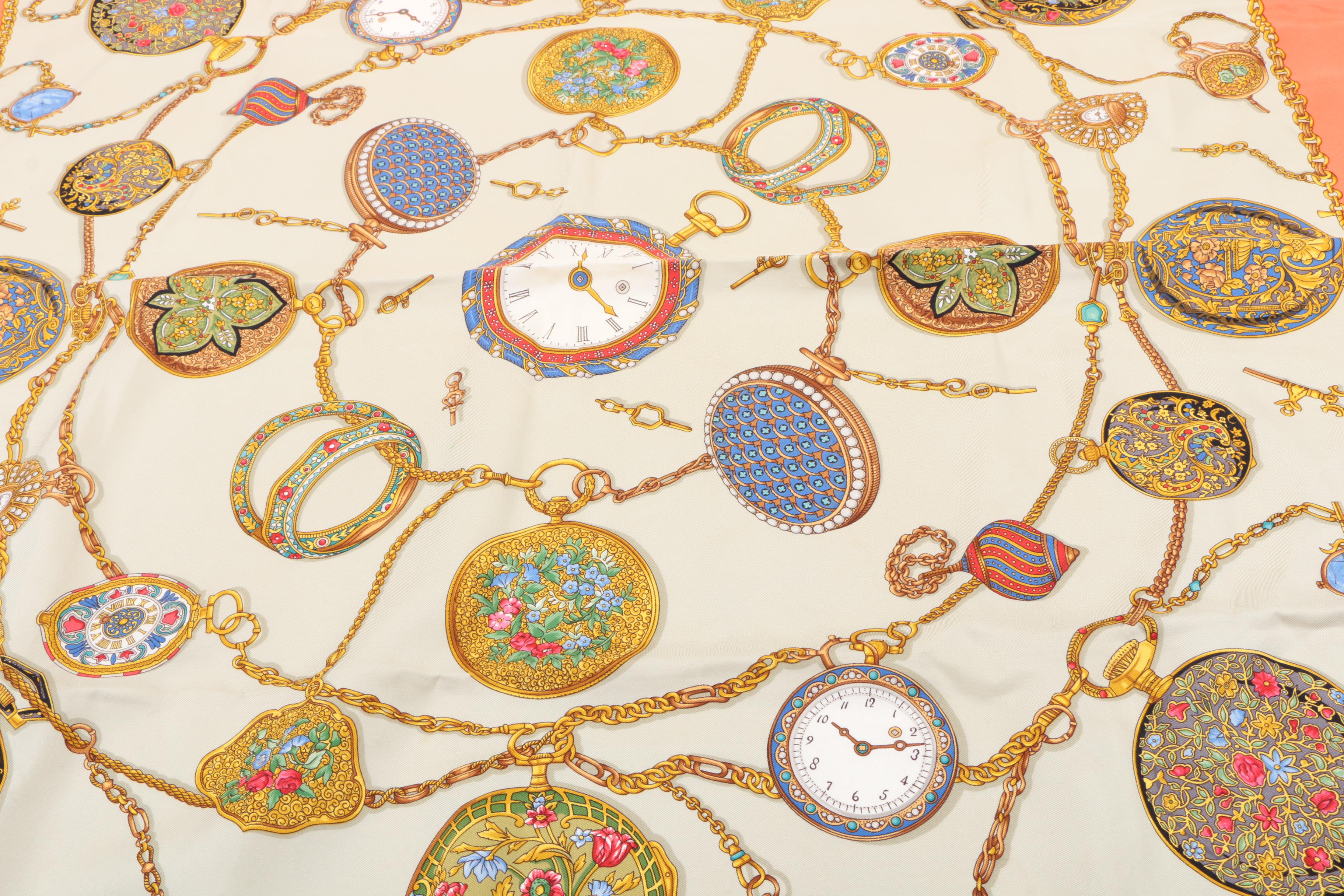Vintage Gucci Pocket Watch Themed Silk Scarf