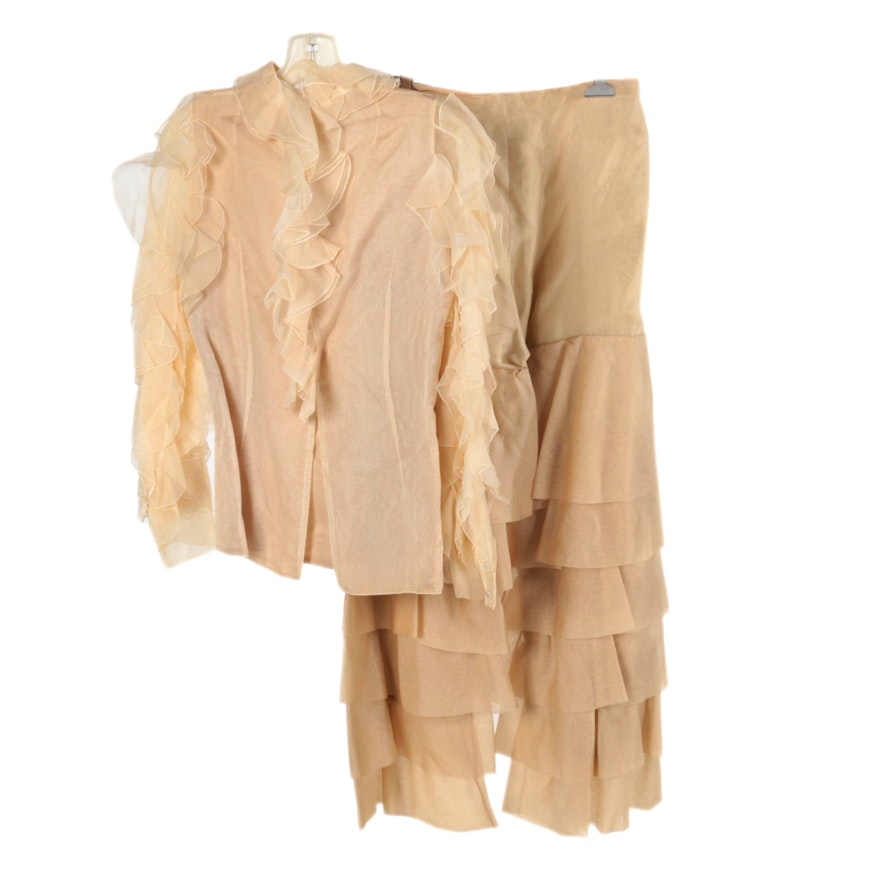 Women's Vintage Cardinali Matching Ruffled Shirt and Pants