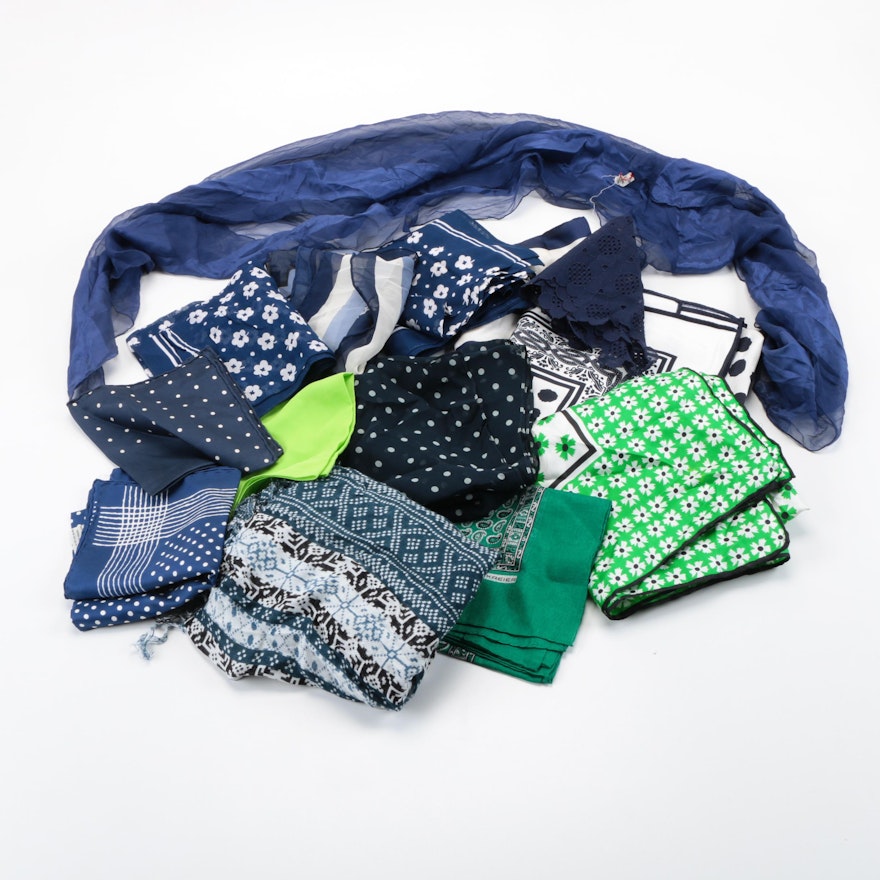 Navy and Green Silk Scarves
