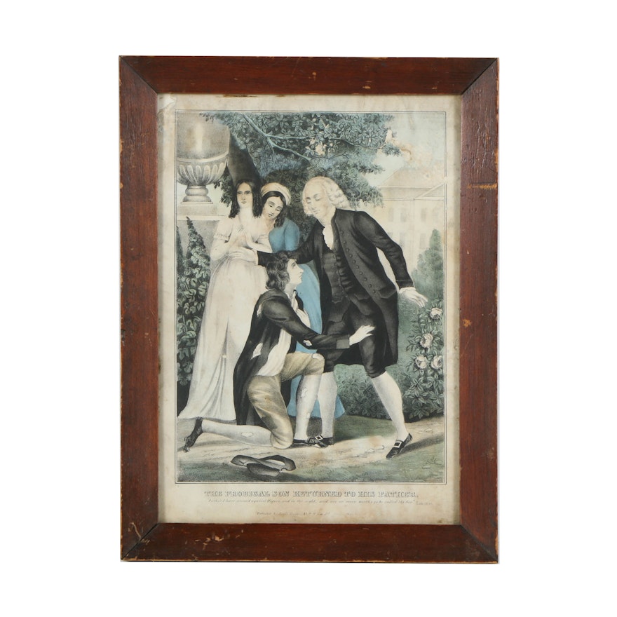 Hand-Colored Lithograph on Paper "The Prodigal Son Returned to His Father"
