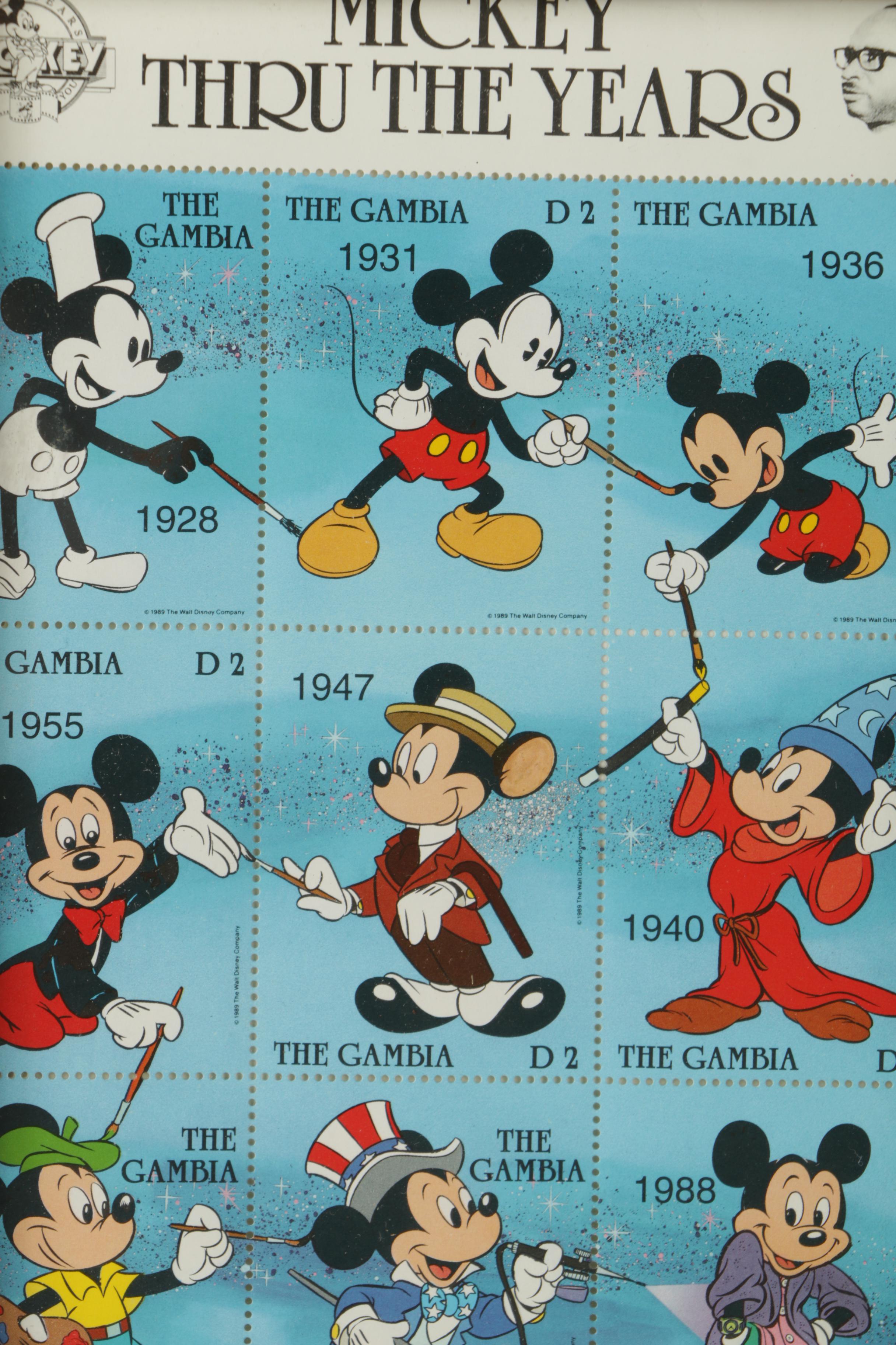 Framed Vintage Mickey Mouse Books and Memorabilia