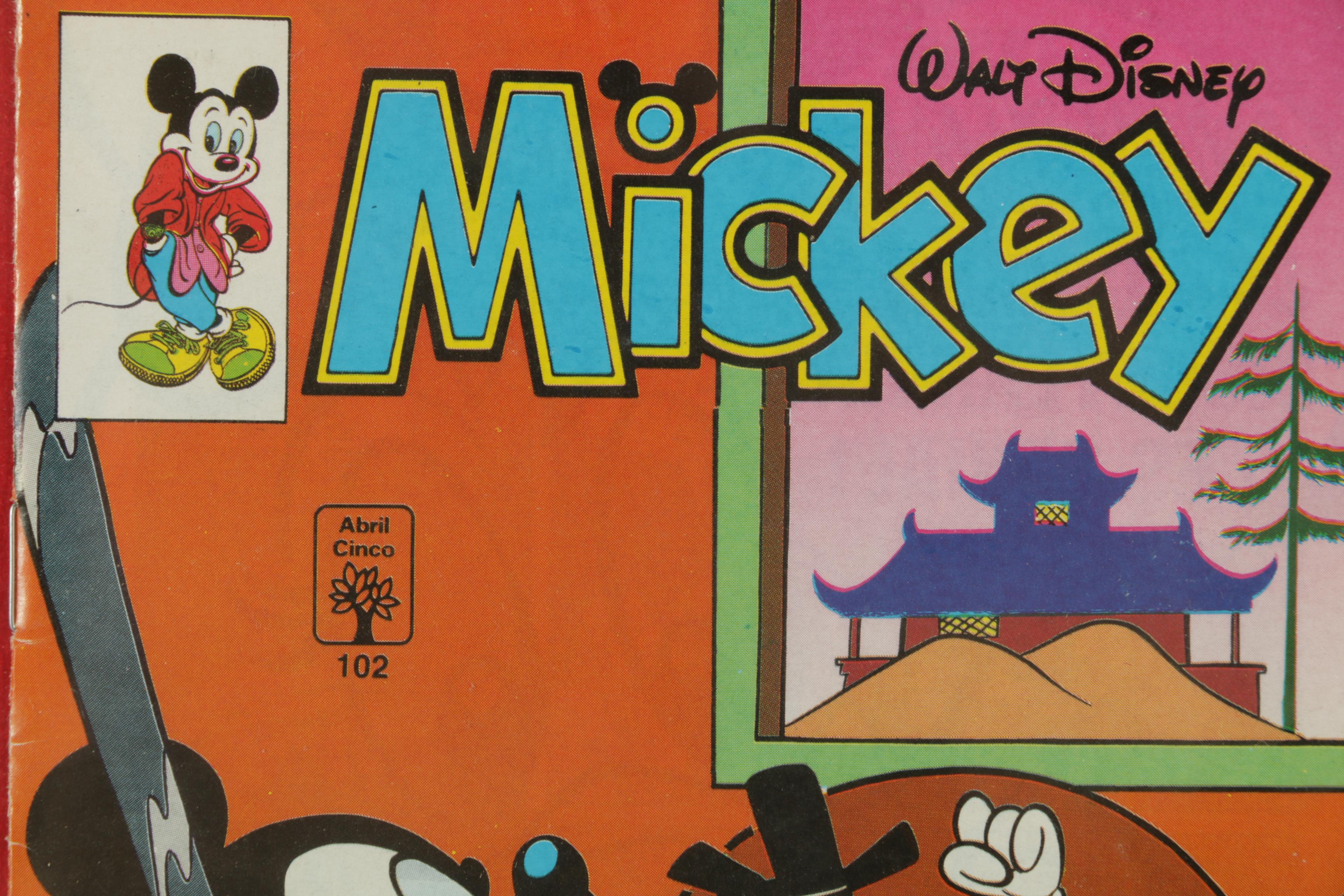 Framed Vintage Mickey Mouse Books and Memorabilia