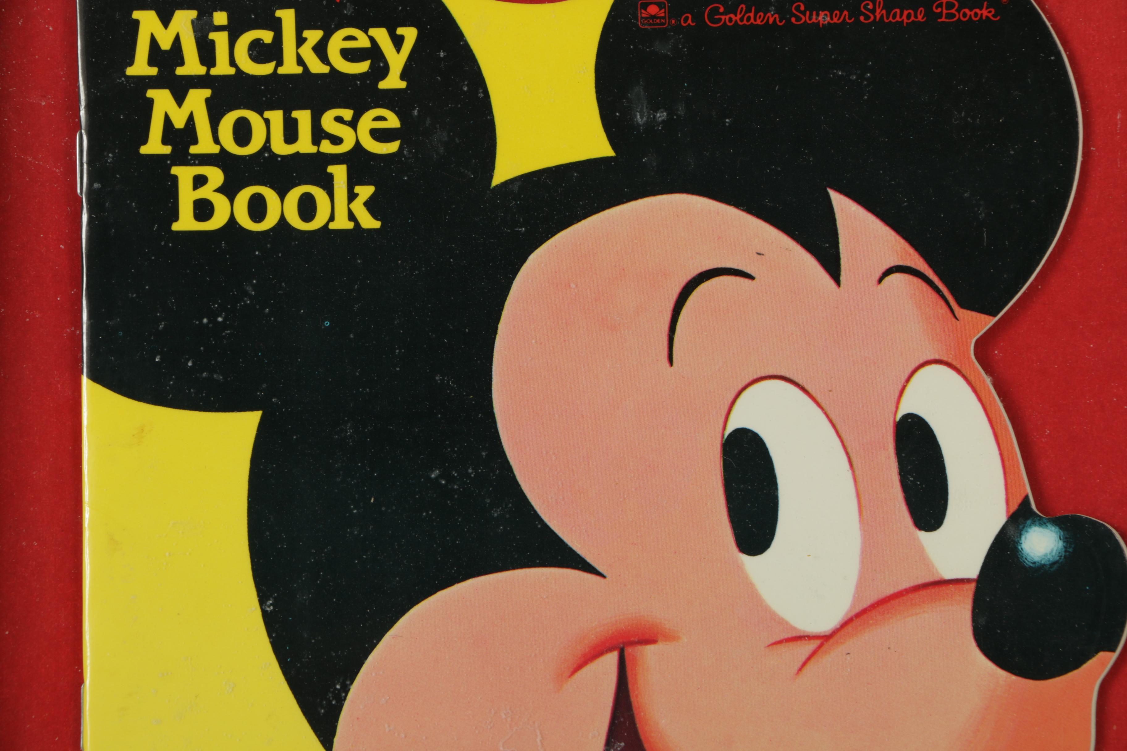 Framed Vintage Mickey Mouse Books and Memorabilia