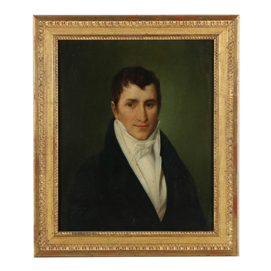 Antique 19th-Century Oil Portrait Painting on Canvas