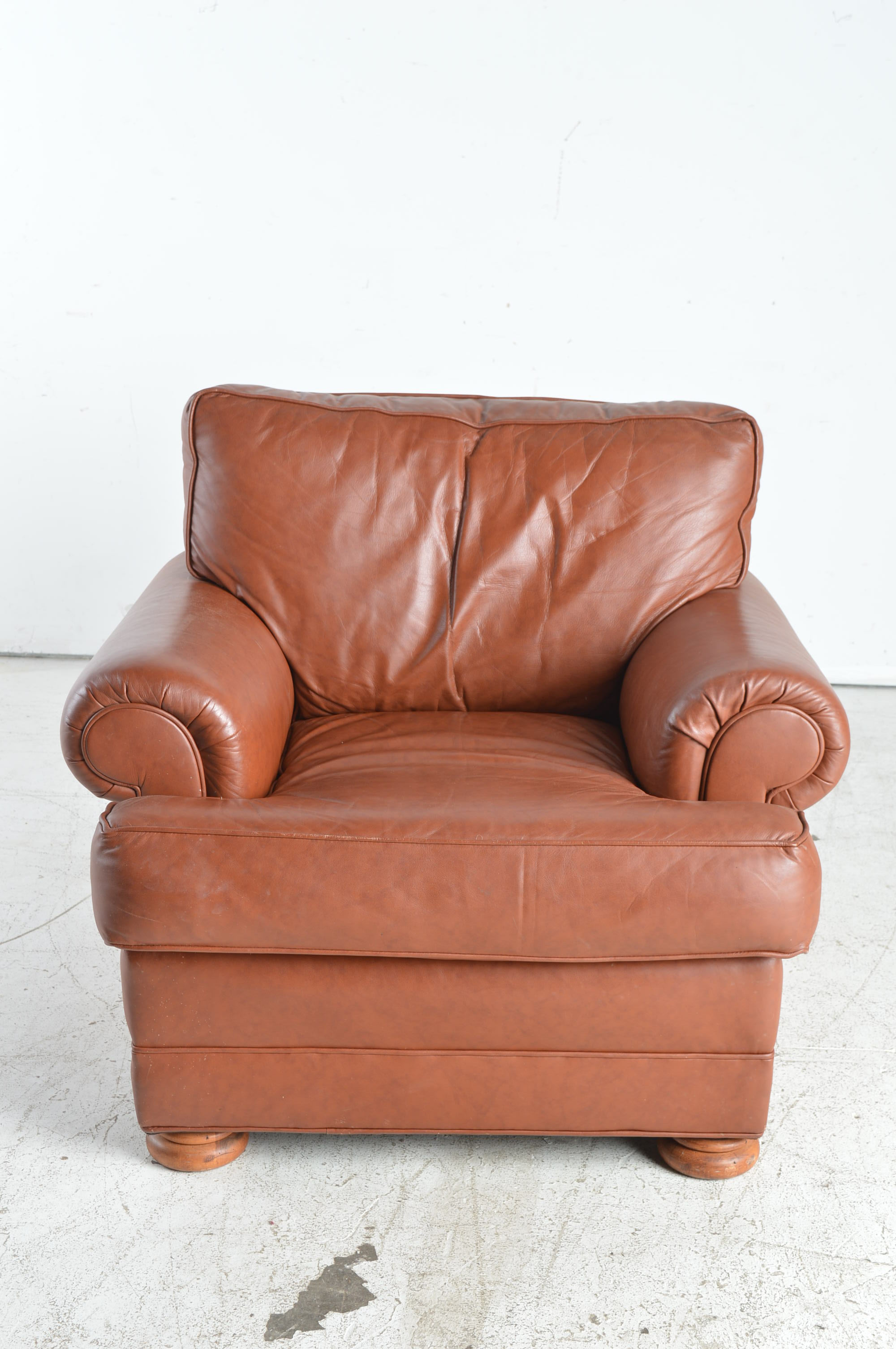Vintage Brown Leather Armchair with Ottoman