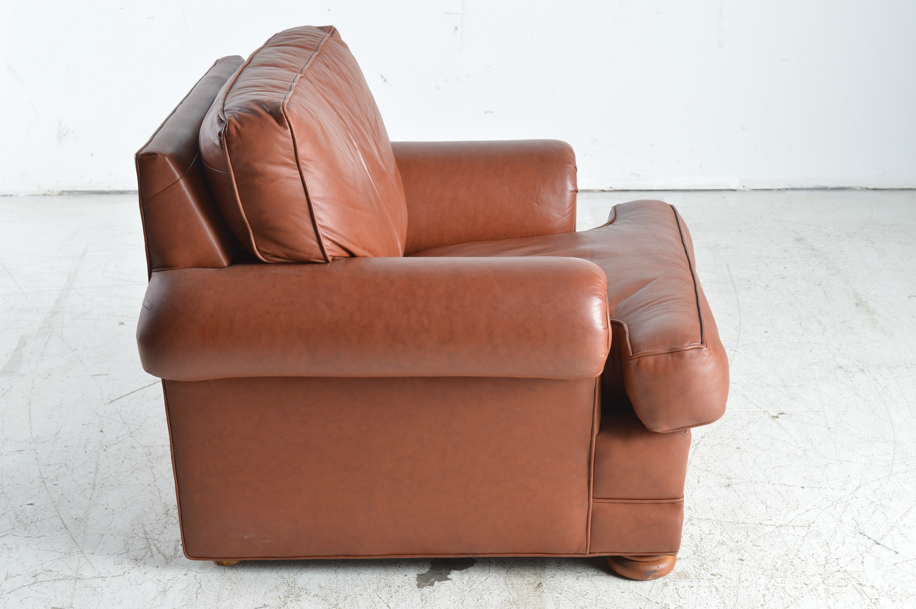 Vintage Brown Leather Armchair with Ottoman